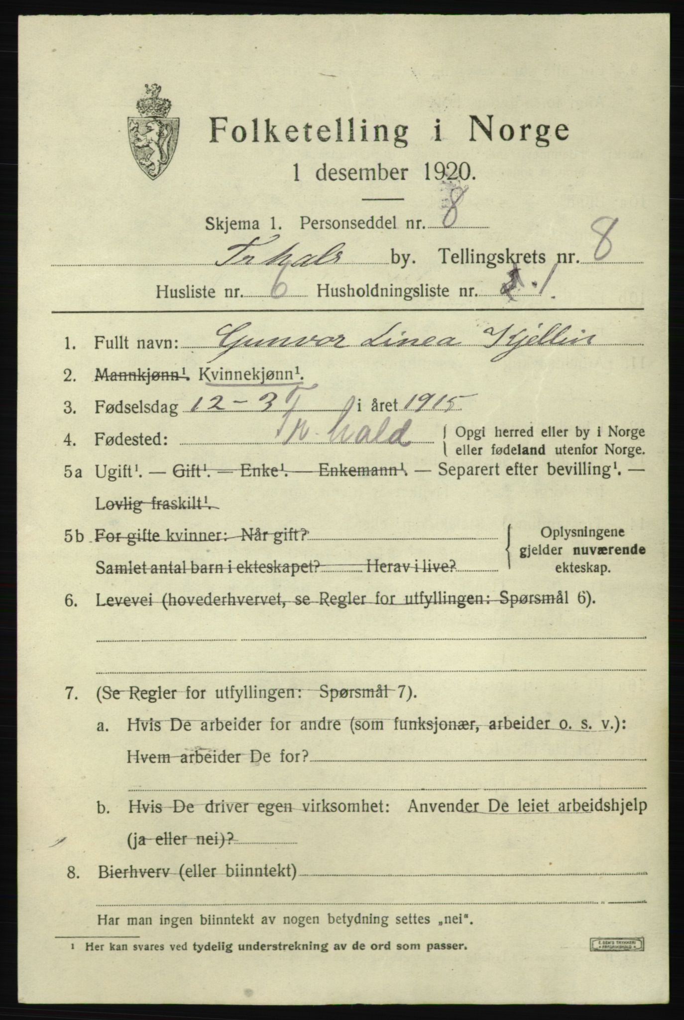 SAO, Folketelling 1920 for 0101 Fredrikshald kjøpstad, 1920, s. 14717