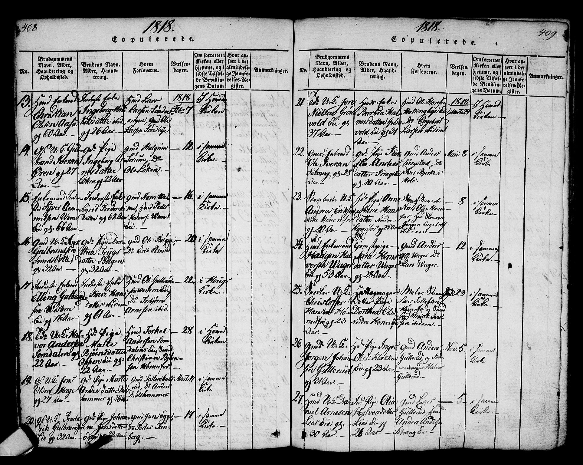Norderhov kirkebøker, AV/SAKO-A-237/G/Ga/L0002: Klokkerbok nr. I 2, 1814-1867, s. 408-409