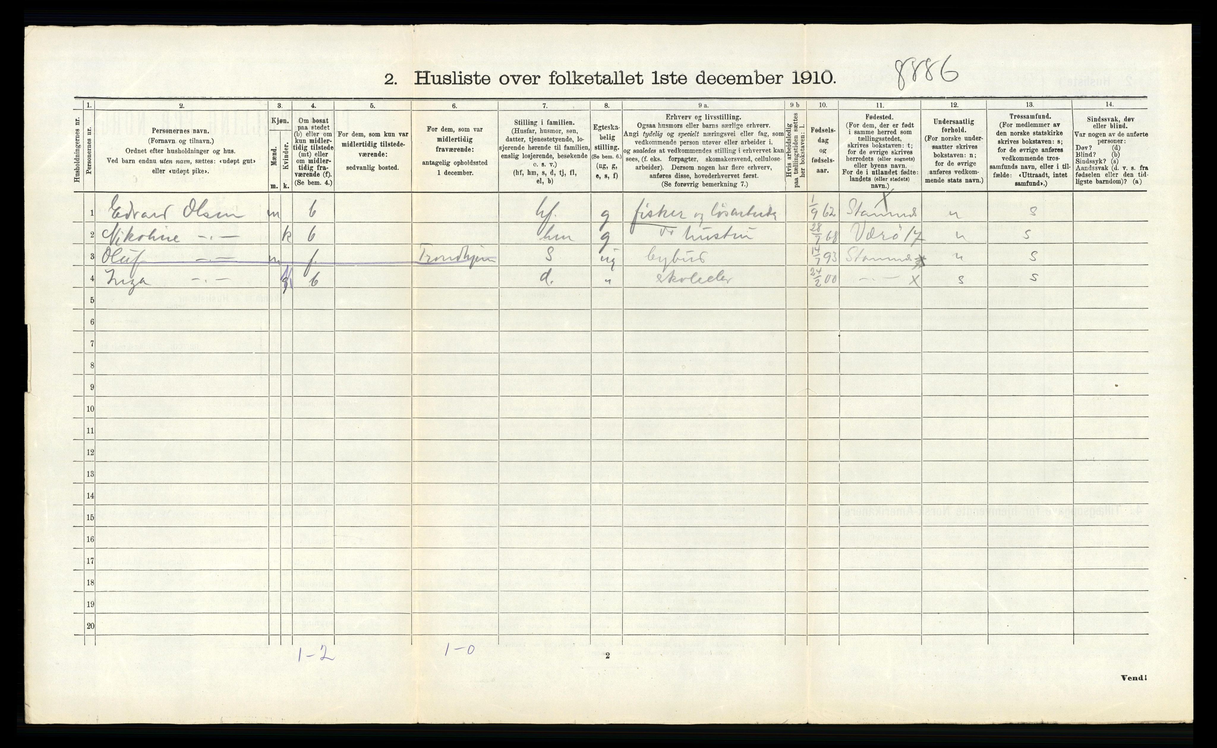 RA, Folketelling 1910 for 1821 Stamnes herred, 1910, s. 407