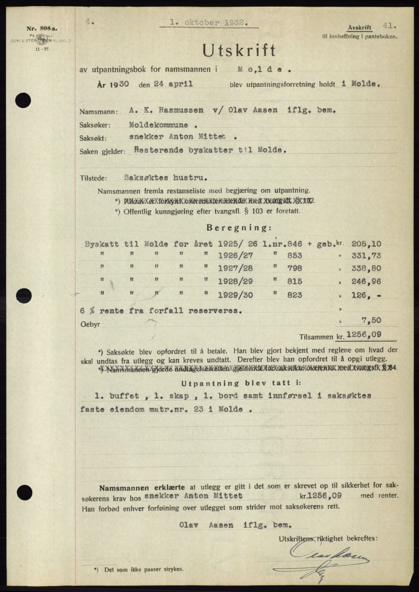 Molde byfogd, SAT/A-0025/2/2C/L0012: Pantebok nr. 12, 1932-1935, Tingl.dato: 01.10.1932