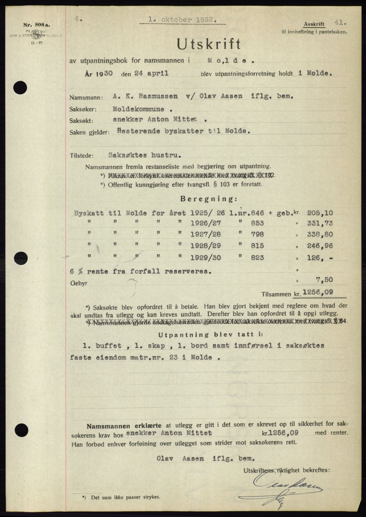 Molde byfogd, AV/SAT-A-0025/2/2C/L0012: Pantebok nr. 12, 1932-1935, Tingl.dato: 01.10.1932