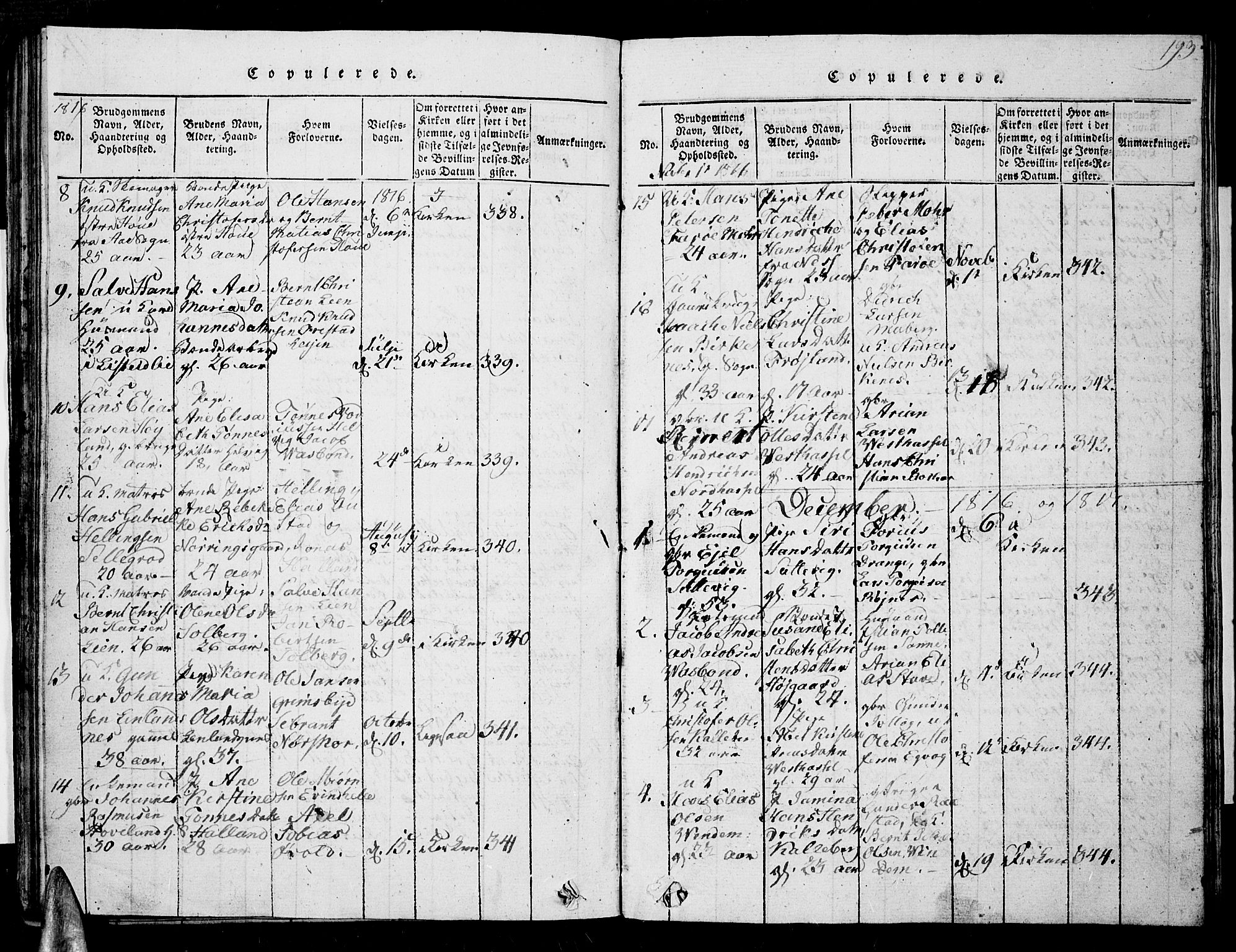 Lista sokneprestkontor, SAK/1111-0027/F/Fb/L0001: Klokkerbok nr. B 1, 1816-1832, s. 193