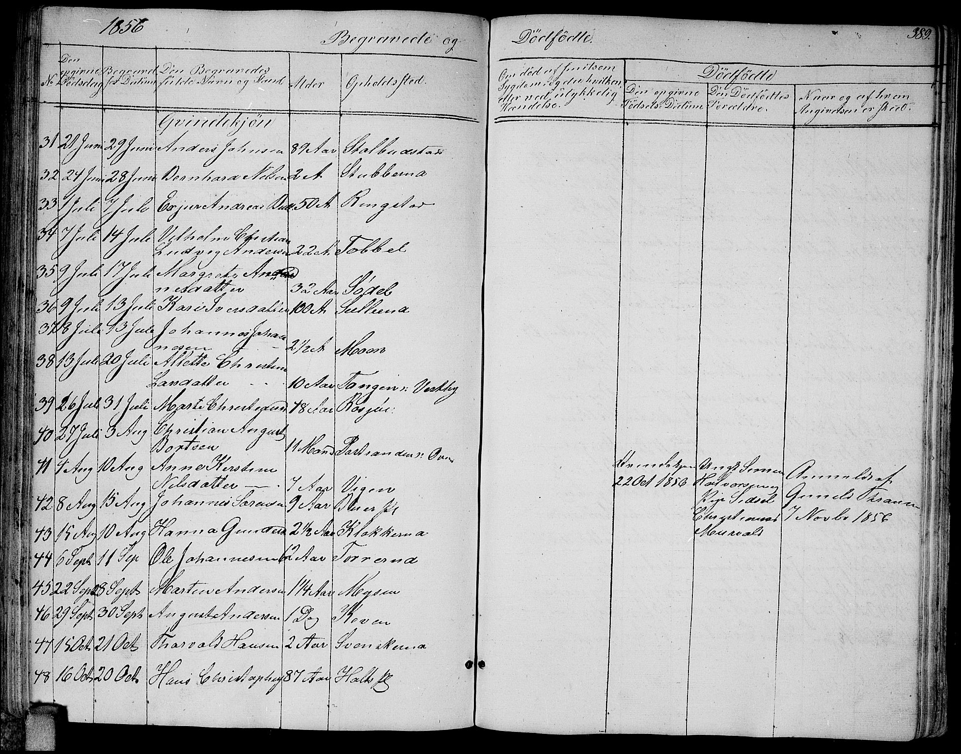 Enebakk prestekontor Kirkebøker, AV/SAO-A-10171c/G/Ga/L0004: Klokkerbok nr. I 4, 1850-1866, s. 389