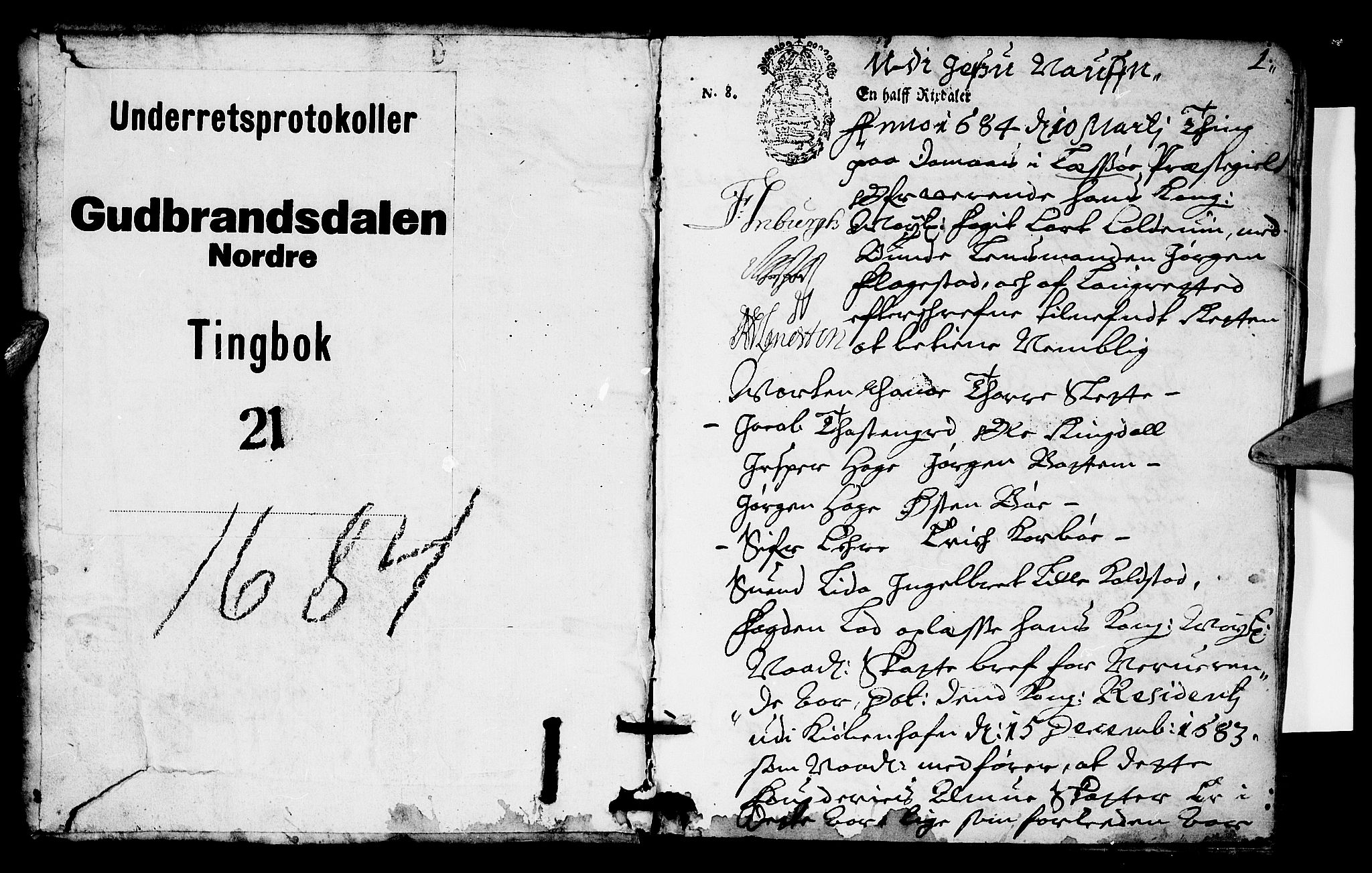 Sorenskriverier i Gudbrandsdalen, SAH/TING-036/G/Gb/Gba/L0020: Tingbok - Nord-Gudbrandsdal, 1684, s. 0b-1a