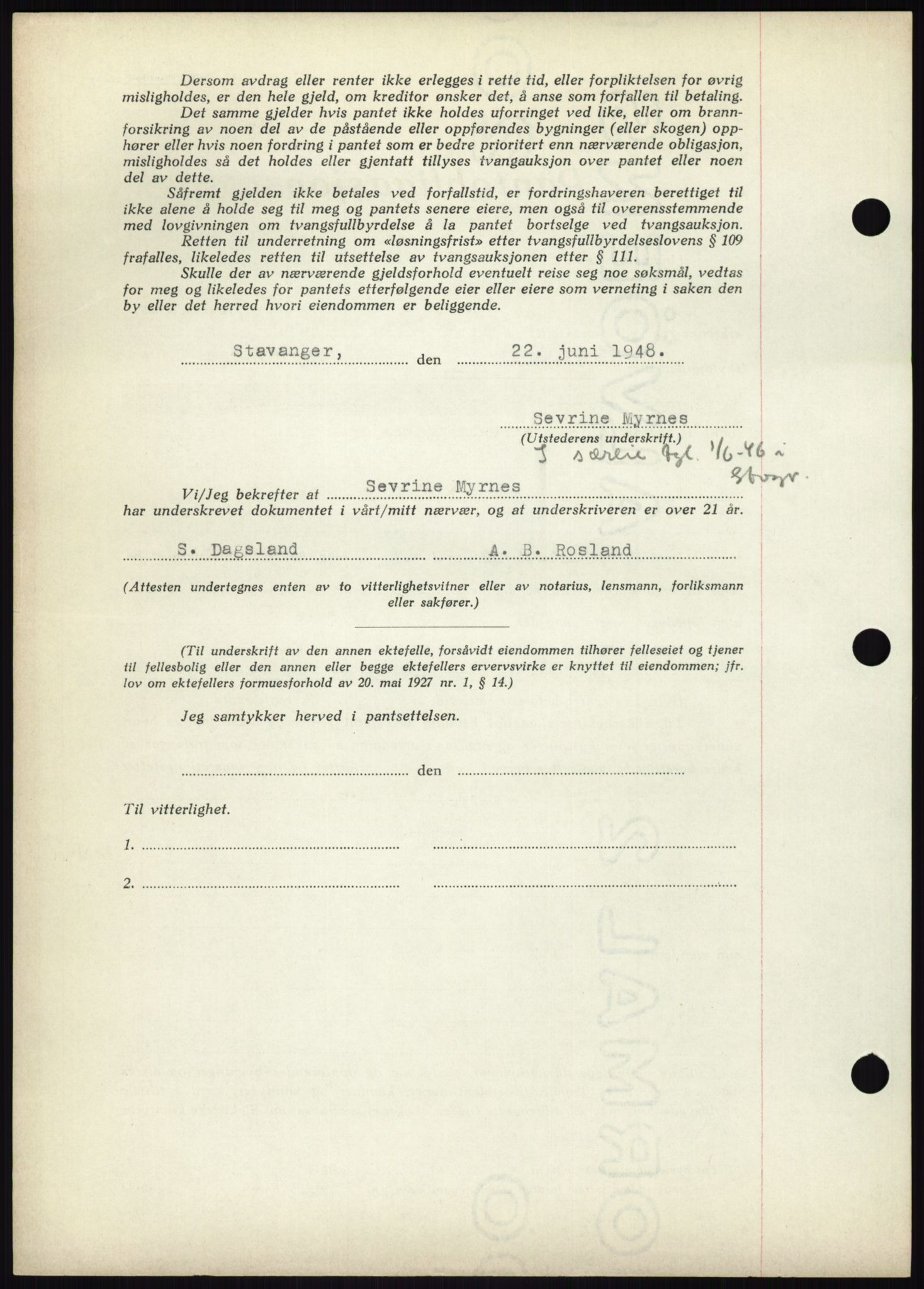 Stavanger byrett, SAST/A-100455/002/G/Gb/L0032: Pantebok, 1947-1950, Dagboknr: 1511/1948