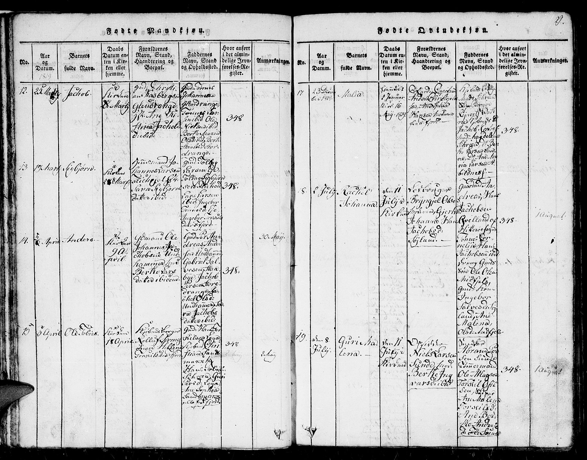 Flekkefjord sokneprestkontor, AV/SAK-1111-0012/F/Fb/Fbc/L0003: Klokkerbok nr. B 3, 1815-1826, s. 29