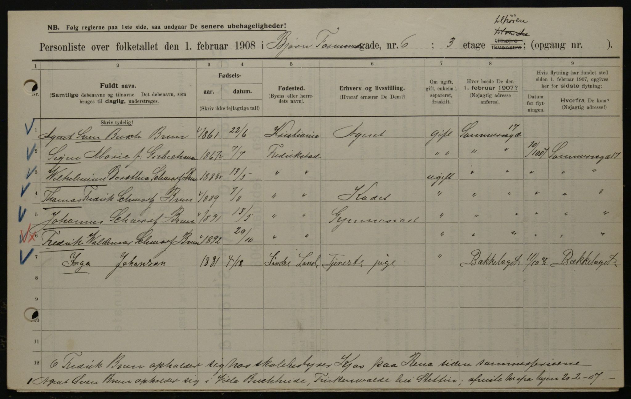 OBA, Kommunal folketelling 1.2.1908 for Kristiania kjøpstad, 1908, s. 6455