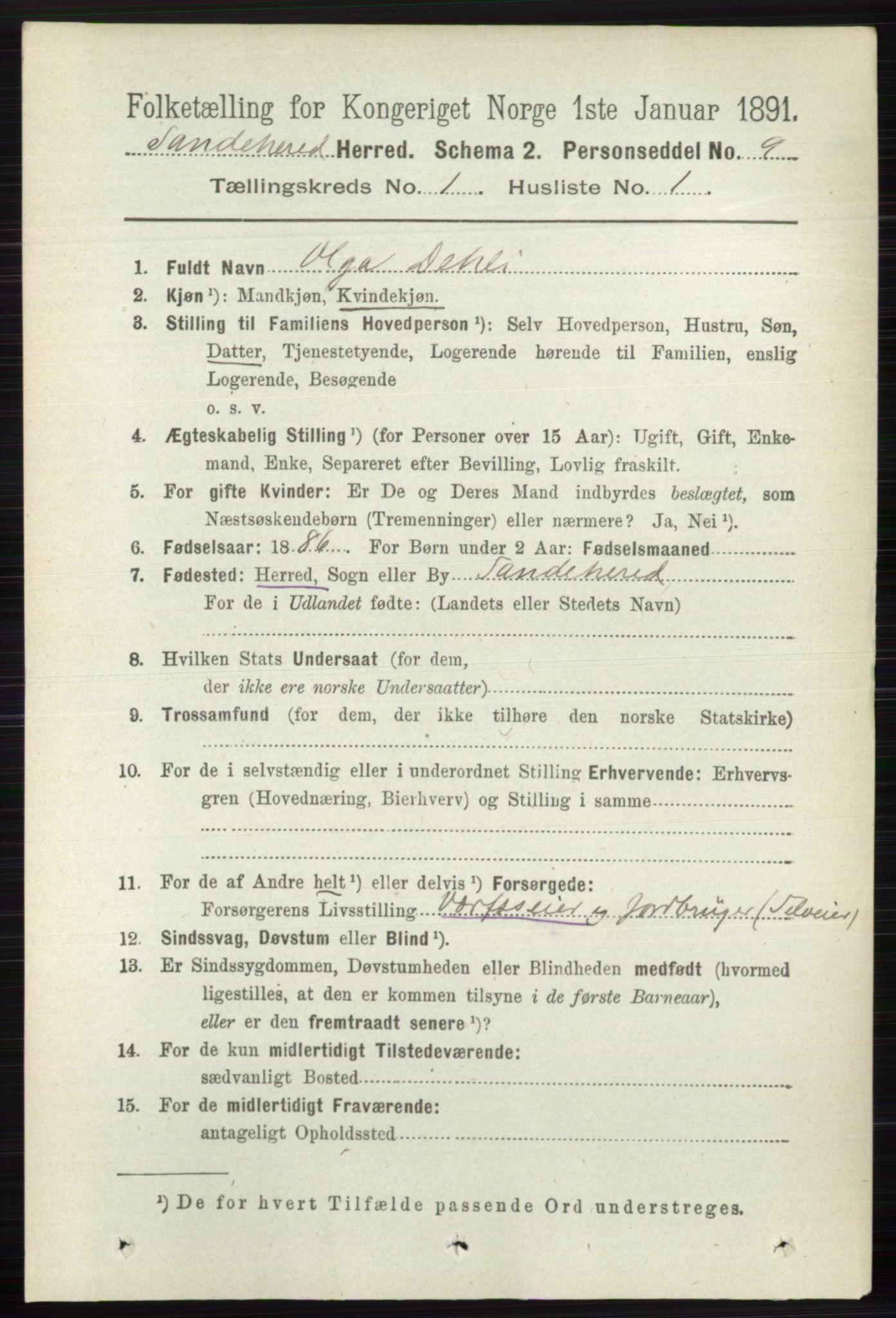 RA, Folketelling 1891 for 0724 Sandeherred herred, 1891, s. 175