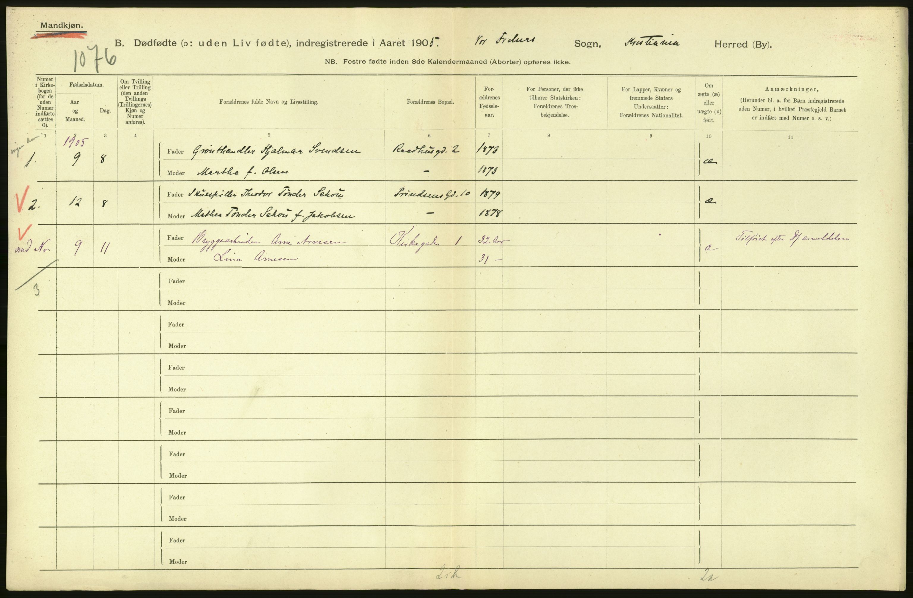 Statistisk sentralbyrå, Sosiodemografiske emner, Befolkning, RA/S-2228/D/Df/Dfa/Dfac/L0007a: Kristiania: Døde, dødfødte., 1905, s. 882