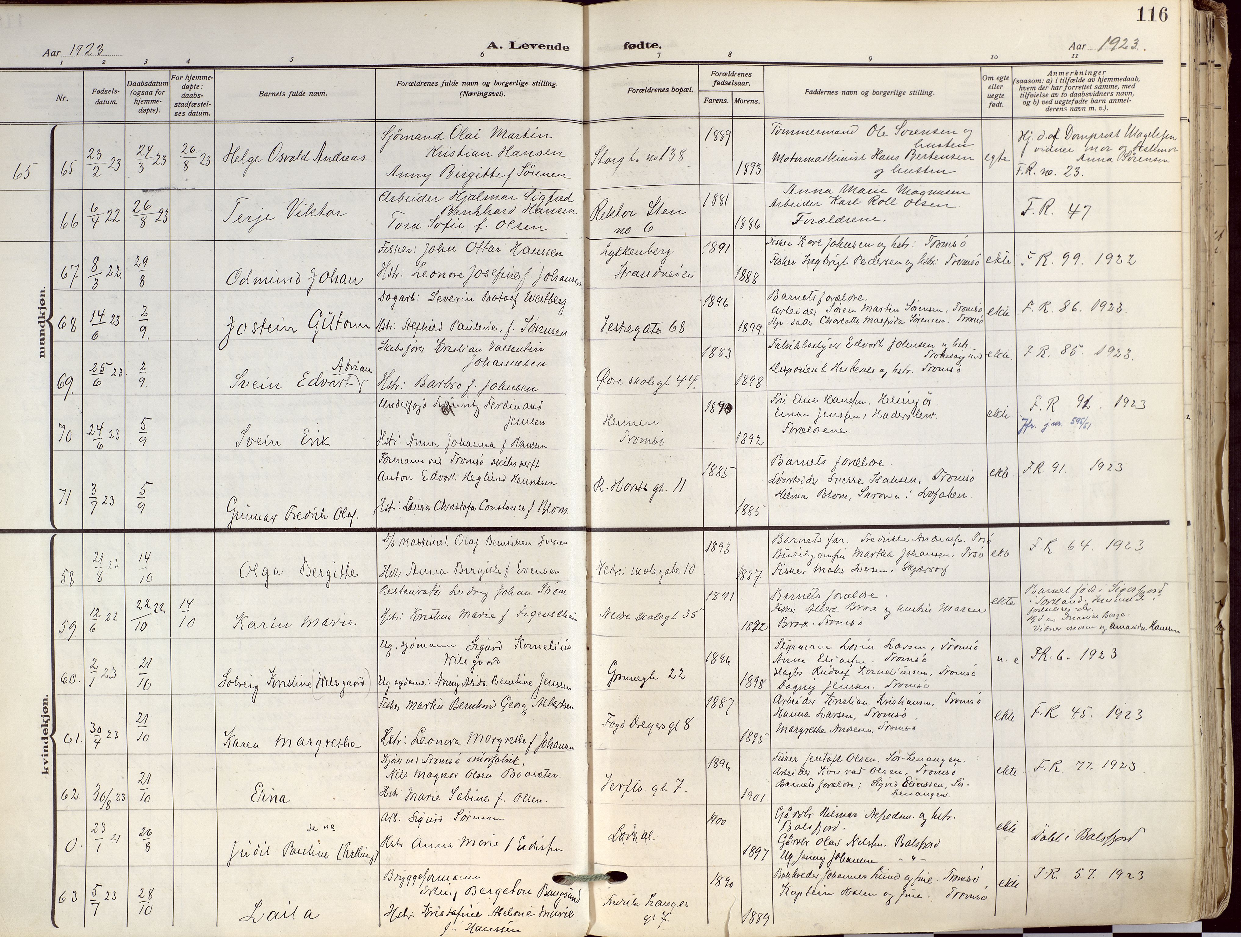 Tromsø sokneprestkontor/stiftsprosti/domprosti, SATØ/S-1343/G/Ga/L0019kirke: Ministerialbok nr. 19, 1917-1927, s. 116