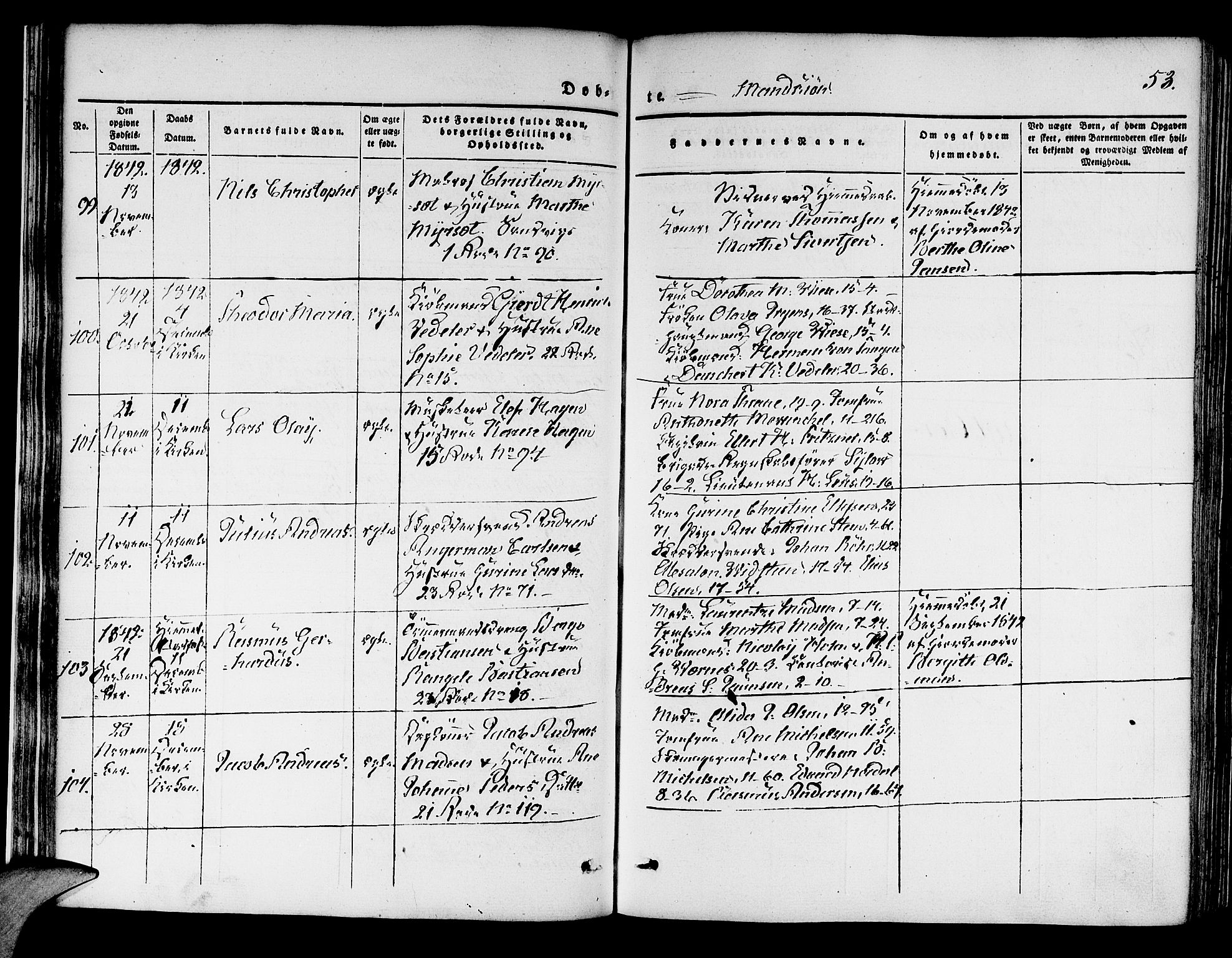 Korskirken sokneprestembete, AV/SAB-A-76101/H/Hab: Klokkerbok nr. B 1, 1839-1847, s. 53