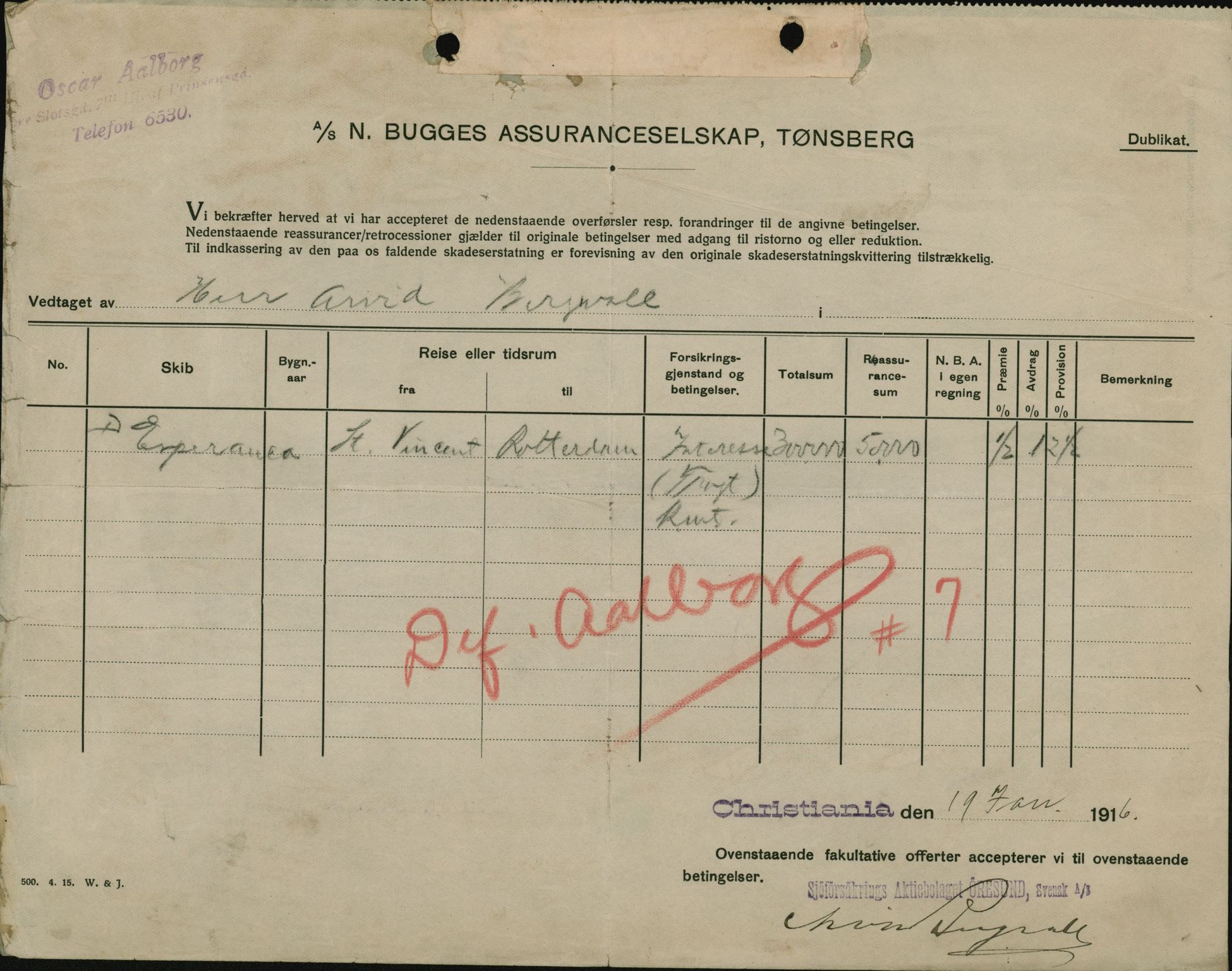 Pa 664 - Tønsberg Sjøforsikringsselskap, VEMU/A-1773/F/L0001: Forsikringspoliser, 1915-1918