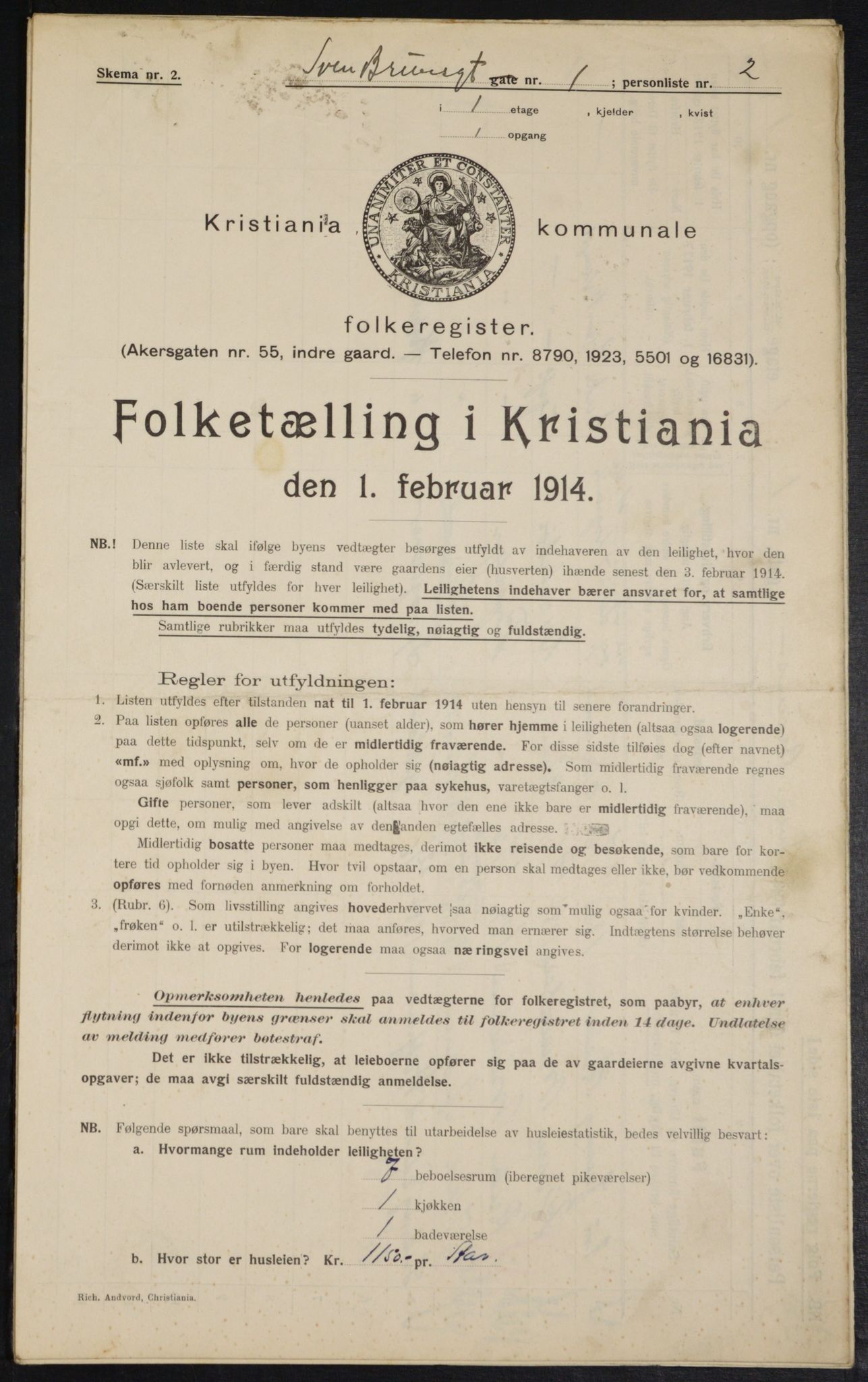 OBA, Kommunal folketelling 1.2.1914 for Kristiania, 1914, s. 105454