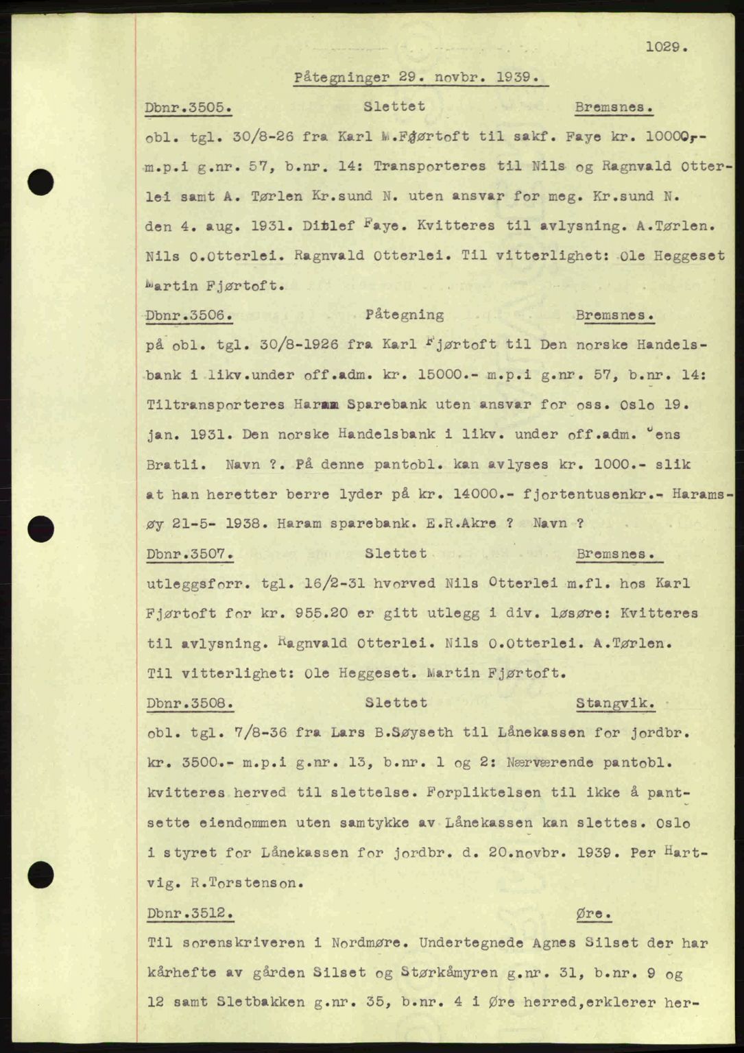 Nordmøre sorenskriveri, SAT/A-4132/1/2/2Ca: Pantebok nr. C80, 1936-1939, Dagboknr: 3505/1939