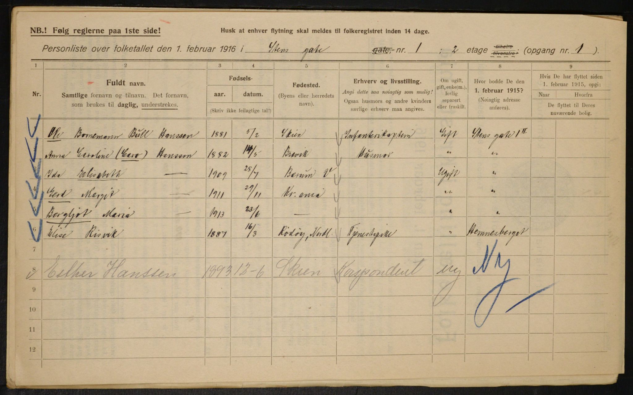 OBA, Kommunal folketelling 1.2.1916 for Kristiania, 1916, s. 104461