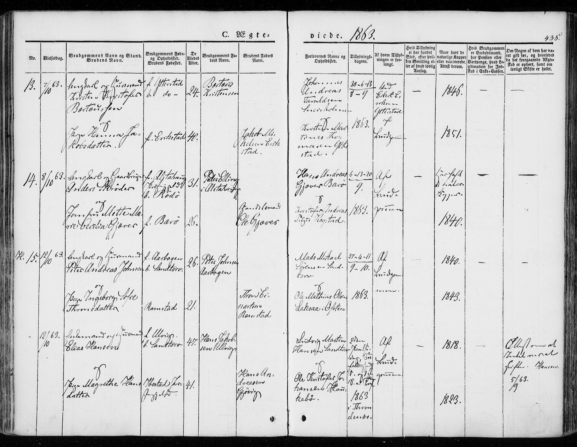 Ministerialprotokoller, klokkerbøker og fødselsregistre - Nordland, AV/SAT-A-1459/872/L1033: Ministerialbok nr. 872A08, 1840-1863, s. 435