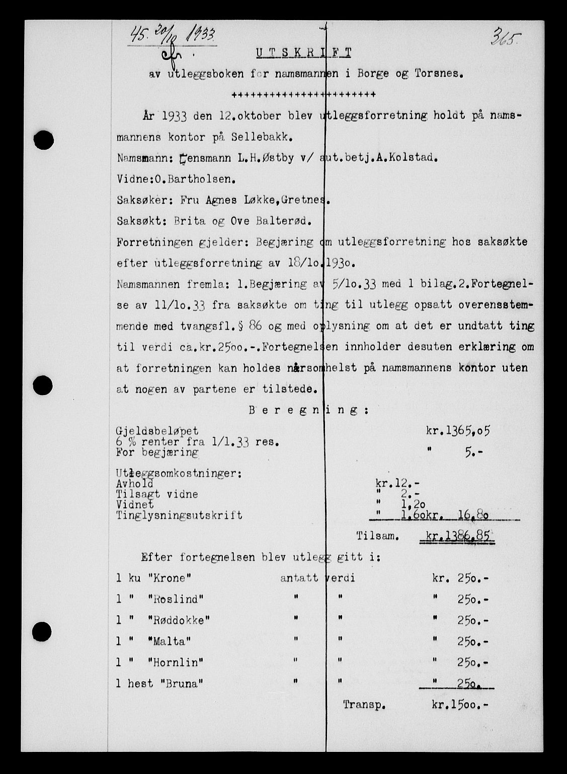 Tune sorenskriveri, SAO/A-10470/G/Gb/Gbb/L0004: Pantebok nr. II 20-24, 1933-1935, Tingl.dato: 20.10.1933