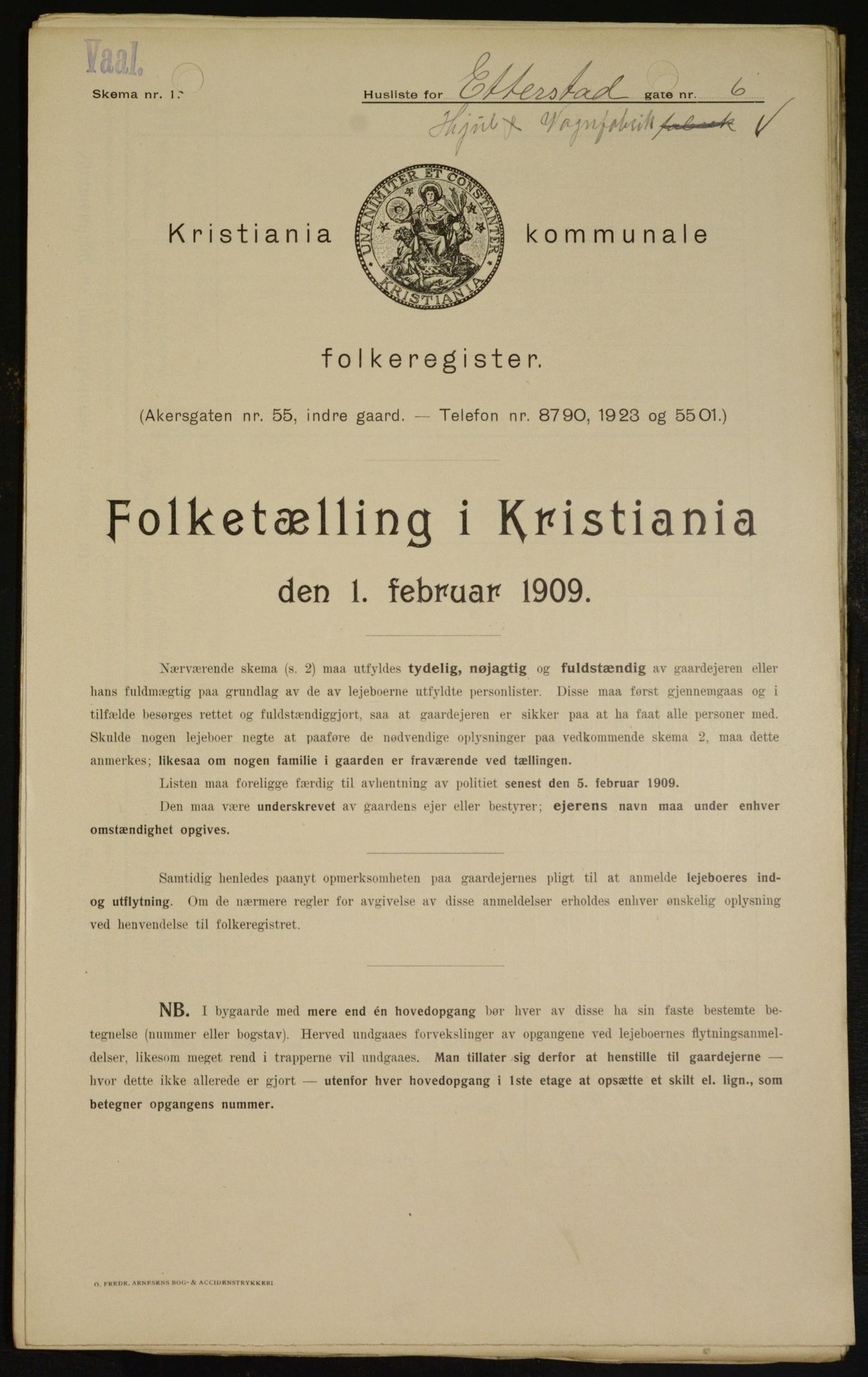 OBA, Kommunal folketelling 1.2.1909 for Kristiania kjøpstad, 1909, s. 20195