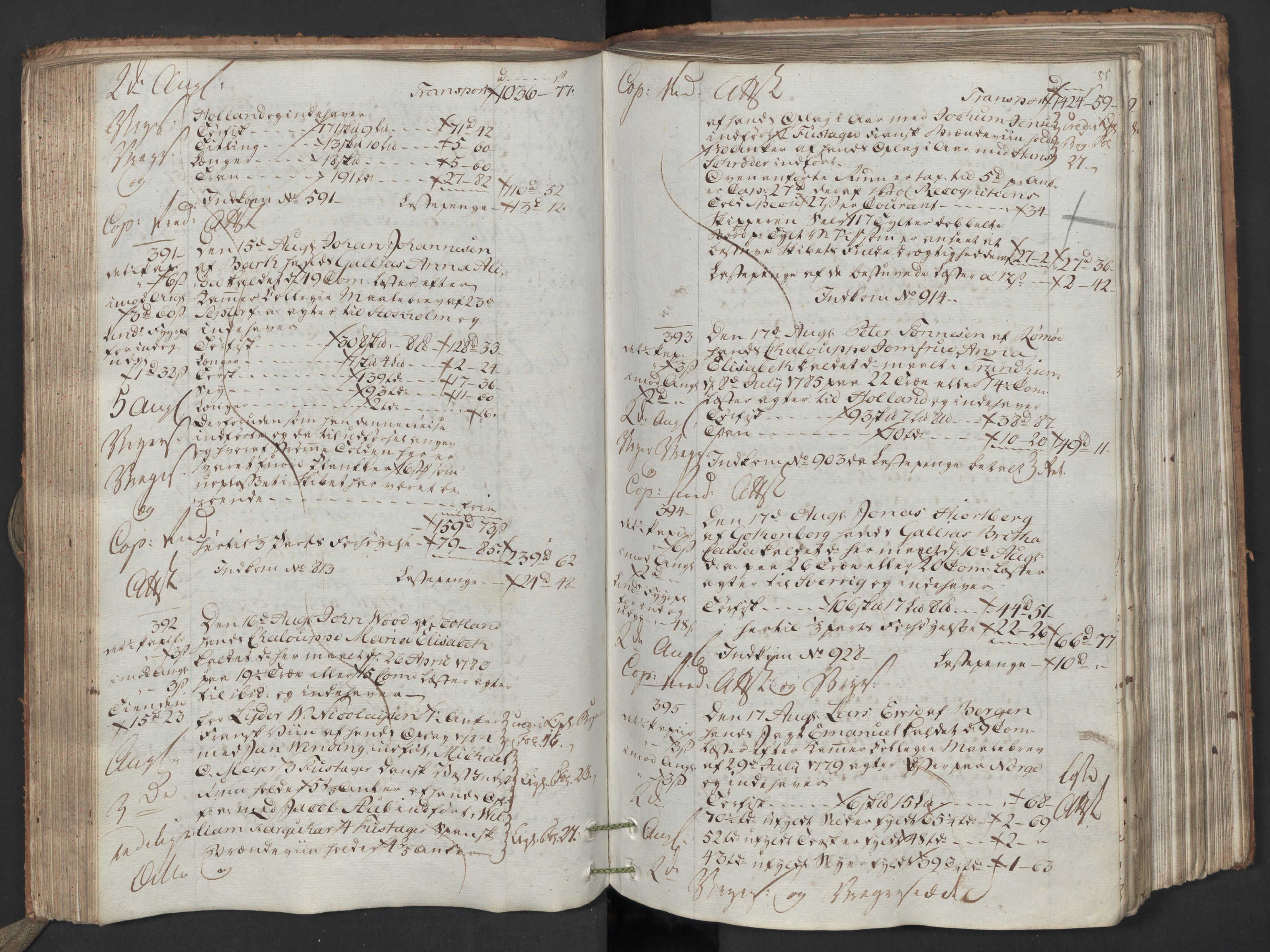 Generaltollkammeret, tollregnskaper, AV/RA-EA-5490/R26/L0223/0001: Tollregnskaper Bergen A / Utgående hovedtollbok, 1786, s. 84b-85a