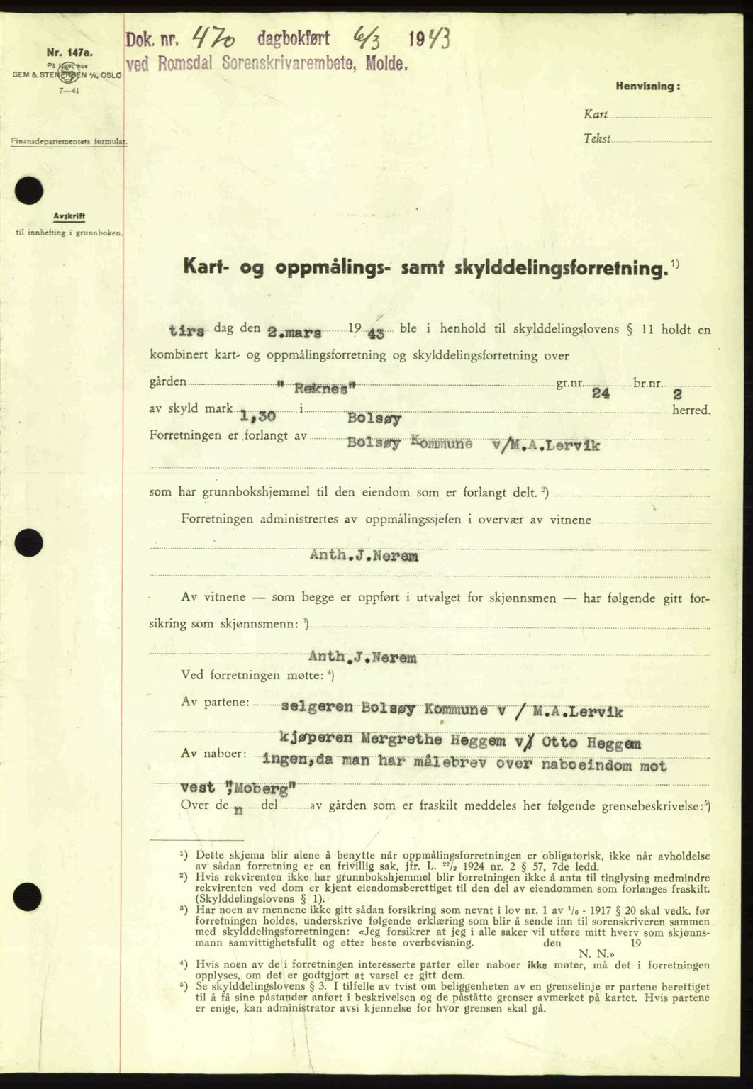 Romsdal sorenskriveri, AV/SAT-A-4149/1/2/2C: Pantebok nr. A14, 1943-1943, Dagboknr: 470/1943