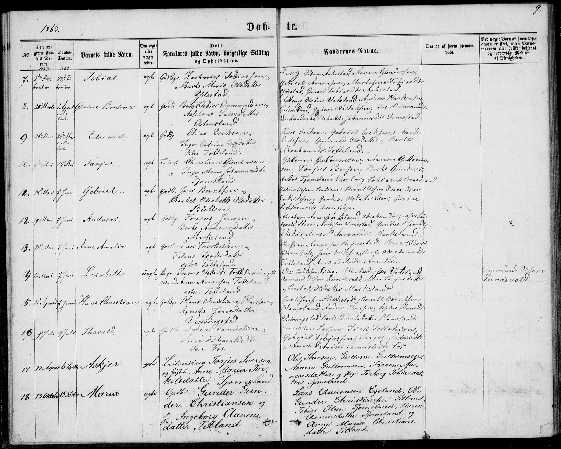 Lyngdal sokneprestkontor, AV/SAK-1111-0029/F/Fa/Fab/L0002: Ministerialbok nr. A 2, 1861-1878, s. 9