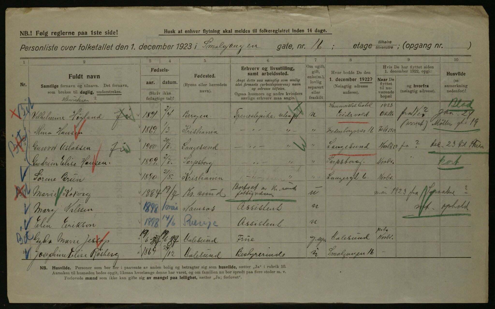 OBA, Kommunal folketelling 1.12.1923 for Kristiania, 1923, s. 107198