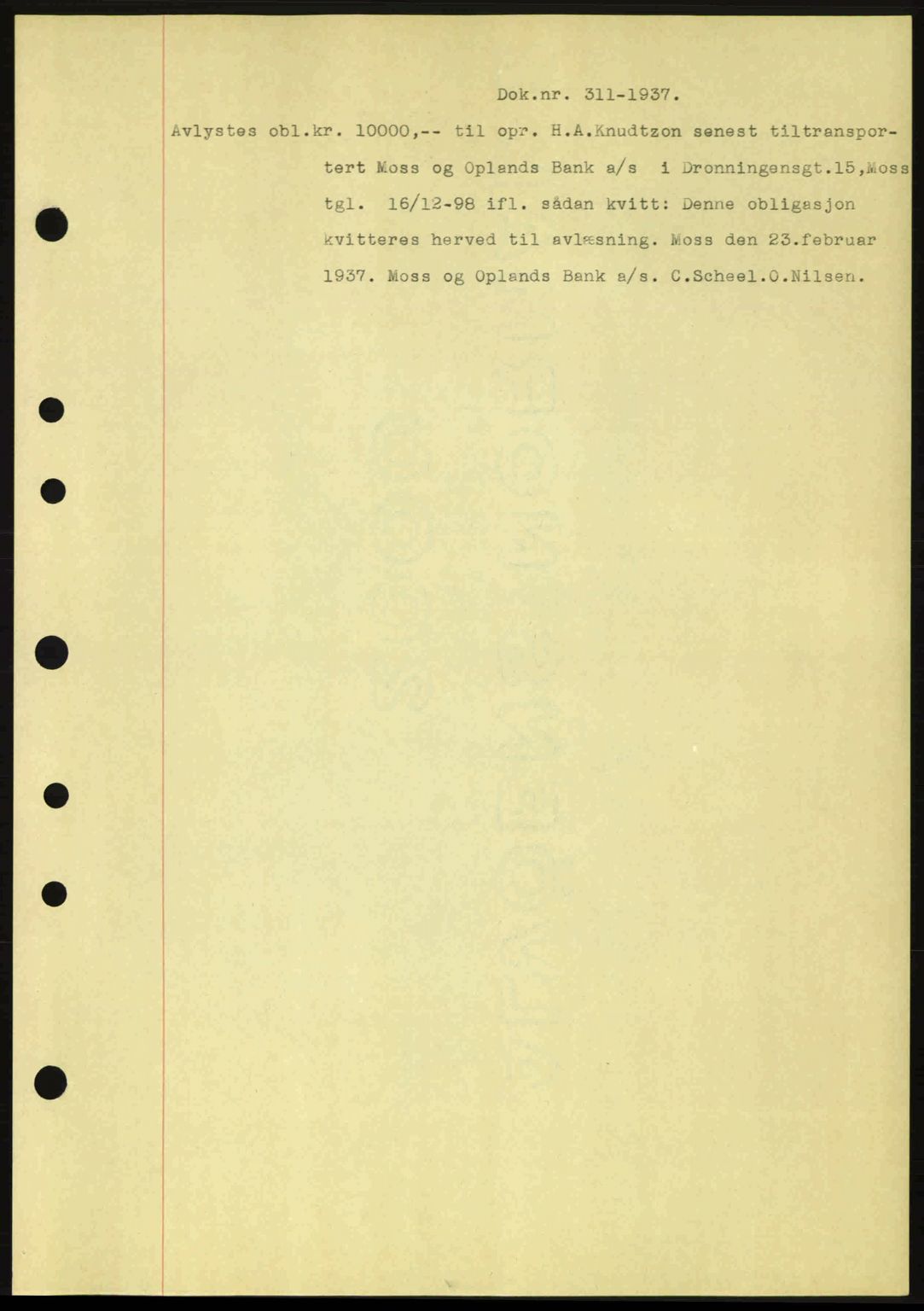 Moss sorenskriveri, SAO/A-10168: Pantebok nr. B3, 1937-1937, Dagboknr: 311/1937