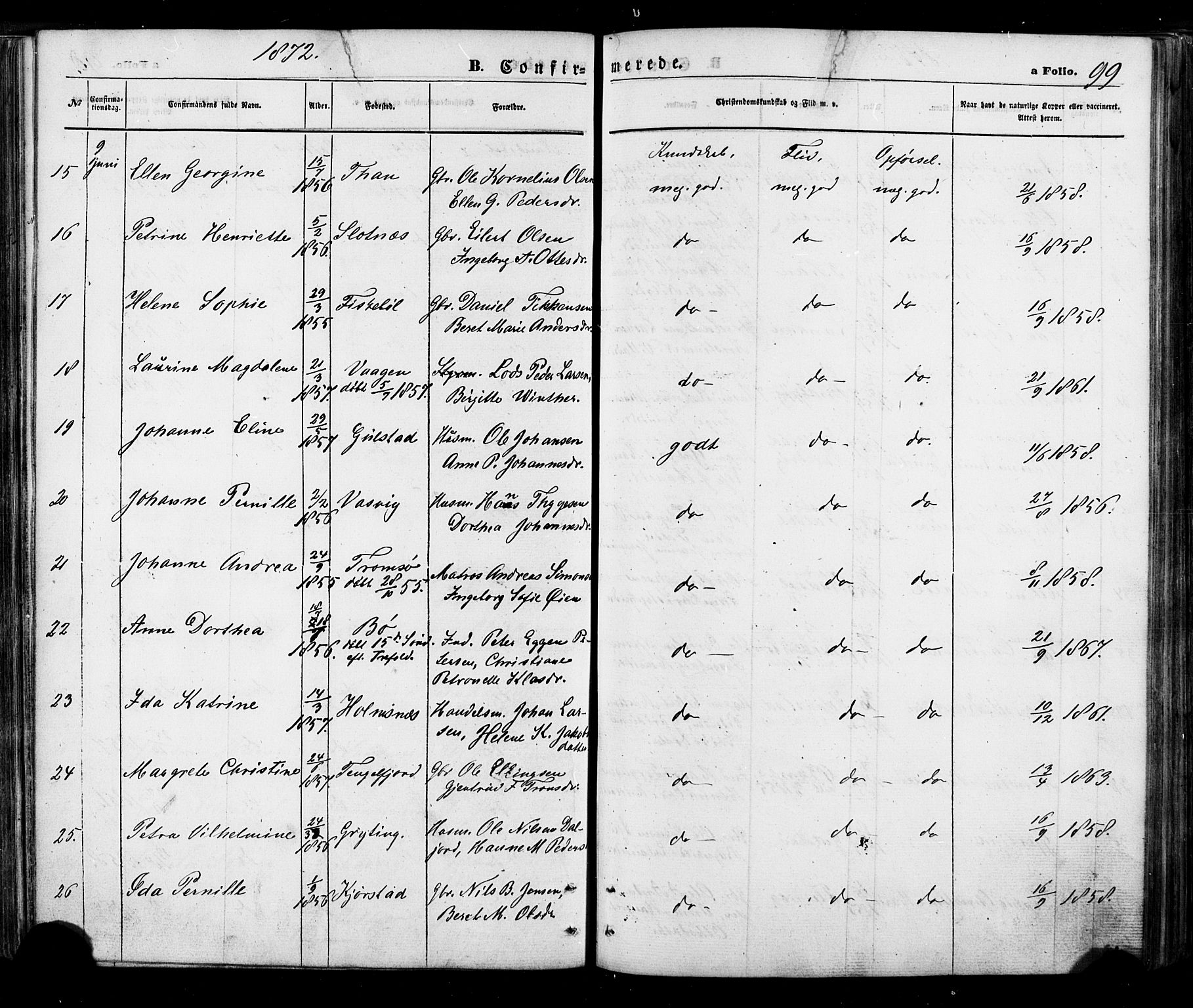 Ministerialprotokoller, klokkerbøker og fødselsregistre - Nordland, AV/SAT-A-1459/888/L1242: Ministerialbok nr. 888A08, 1870-1875, s. 99