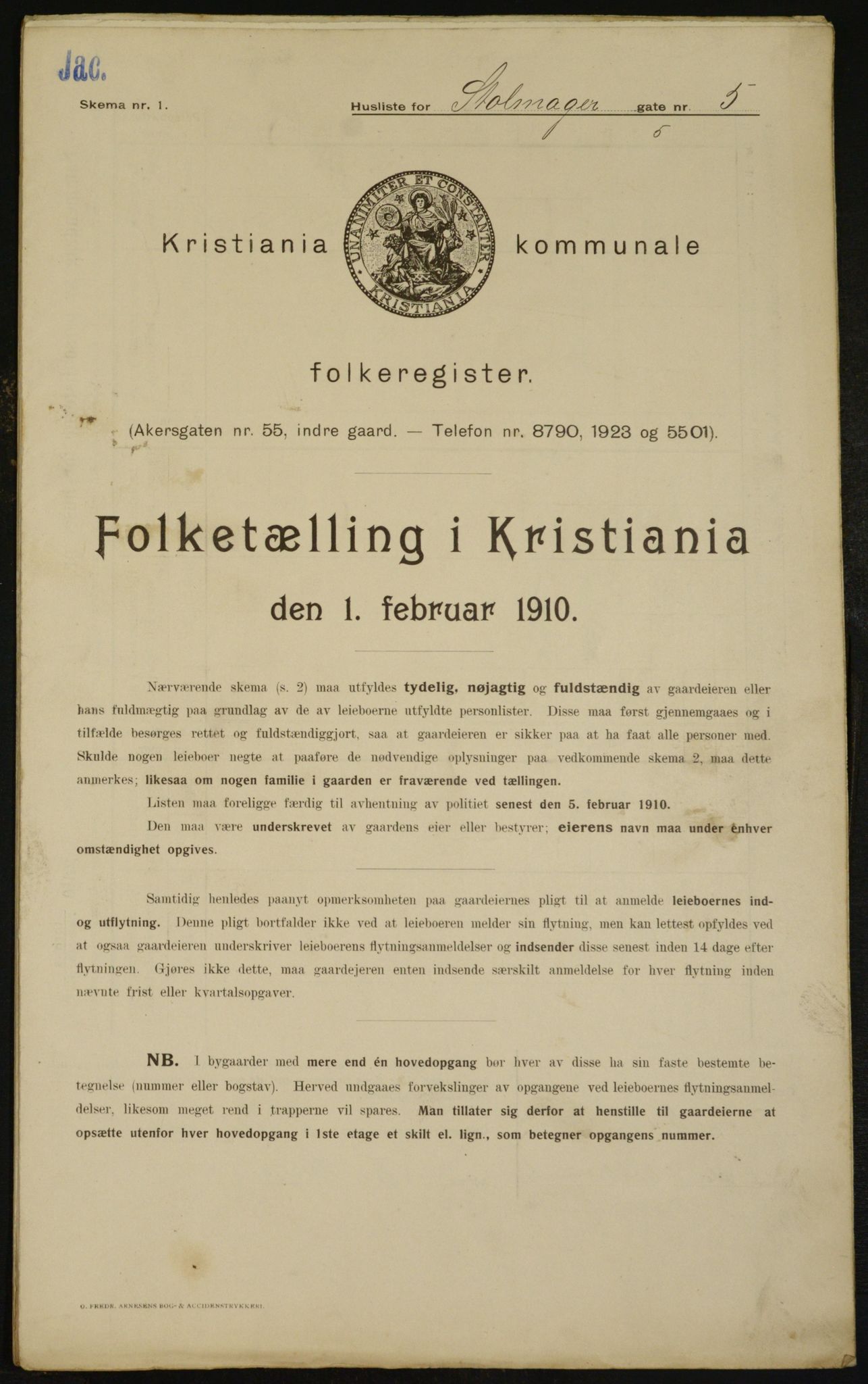 OBA, Kommunal folketelling 1.2.1910 for Kristiania, 1910, s. 97486