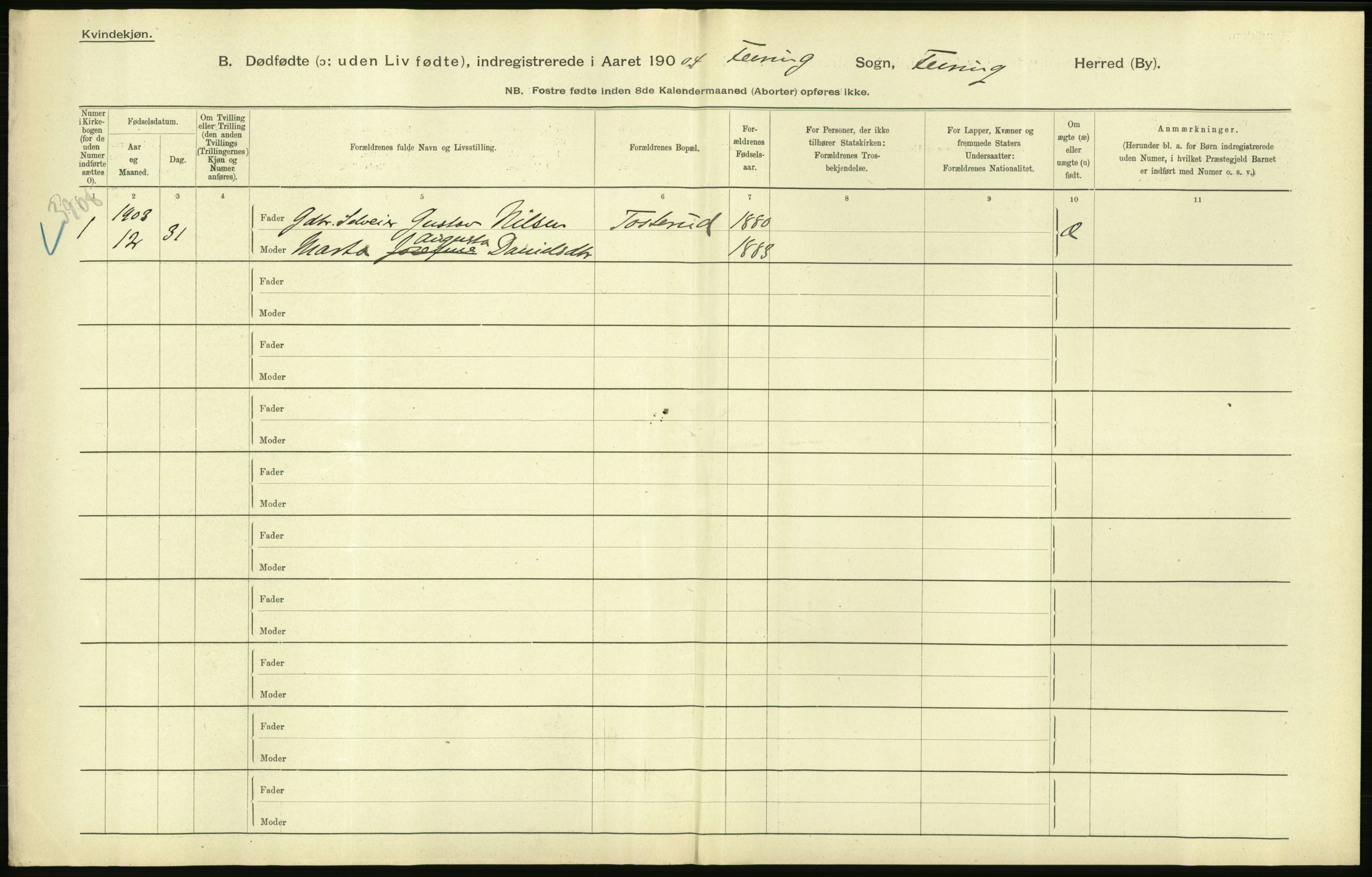 Statistisk sentralbyrå, Sosiodemografiske emner, Befolkning, RA/S-2228/D/Df/Dfa/Dfab/L0025: Smålenenes amt - Stavanger amt: Dødfødte. Bygder., 1904, s. 108