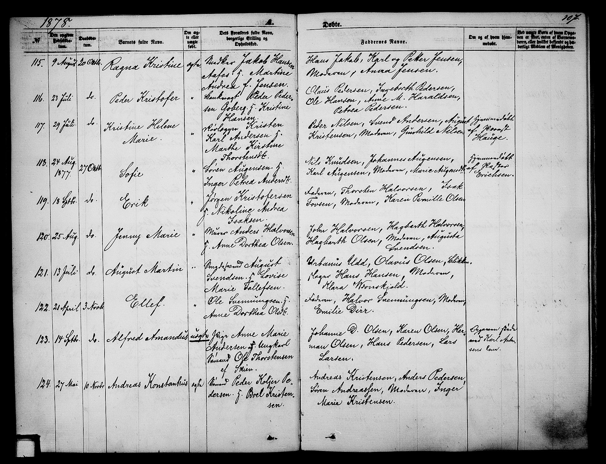 Skien kirkebøker, AV/SAKO-A-302/G/Ga/L0005: Klokkerbok nr. 5, 1868-1880, s. 107