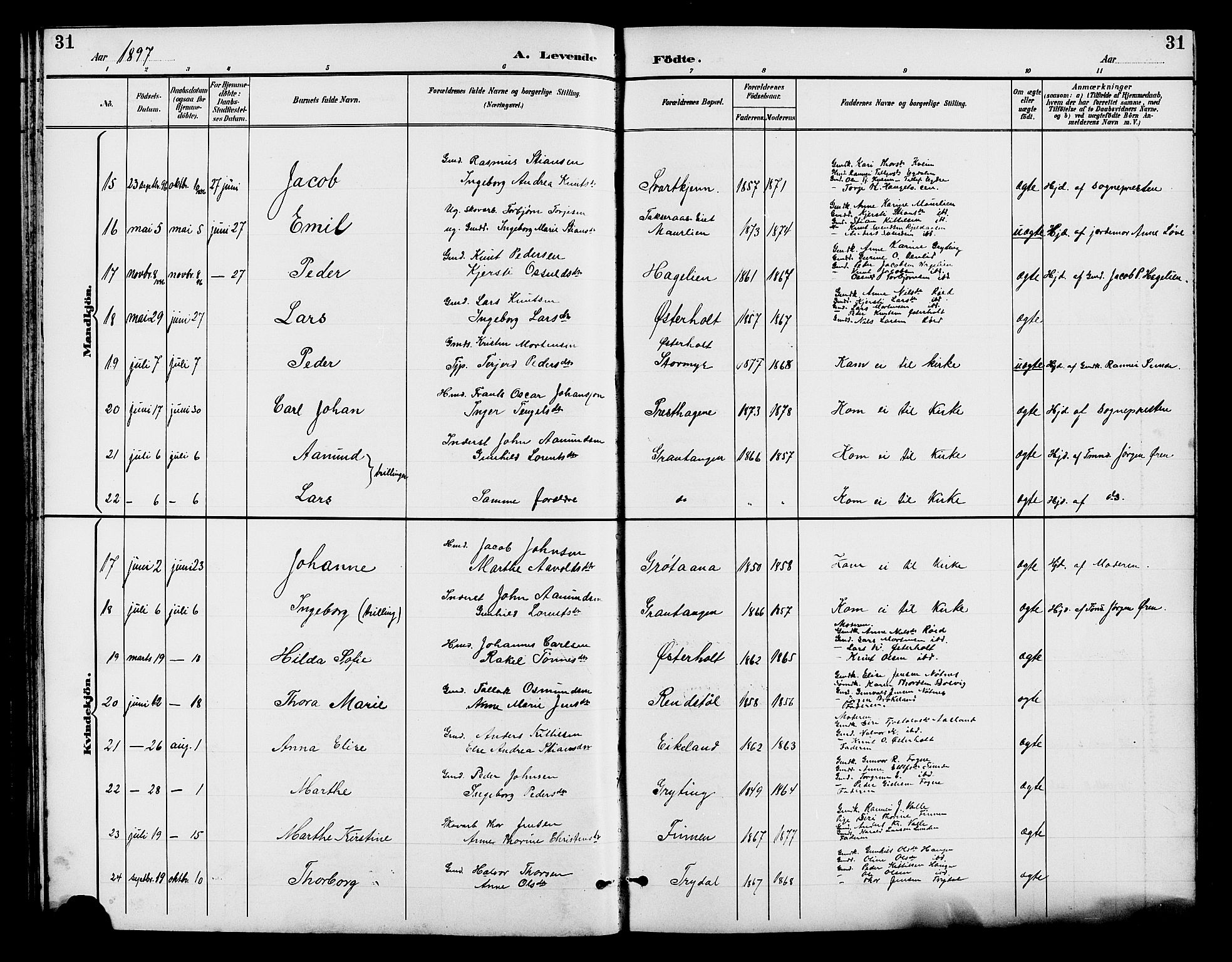 Gjerstad sokneprestkontor, AV/SAK-1111-0014/F/Fb/Fba/L0007: Klokkerbok nr. B 7, 1891-1908, s. 31