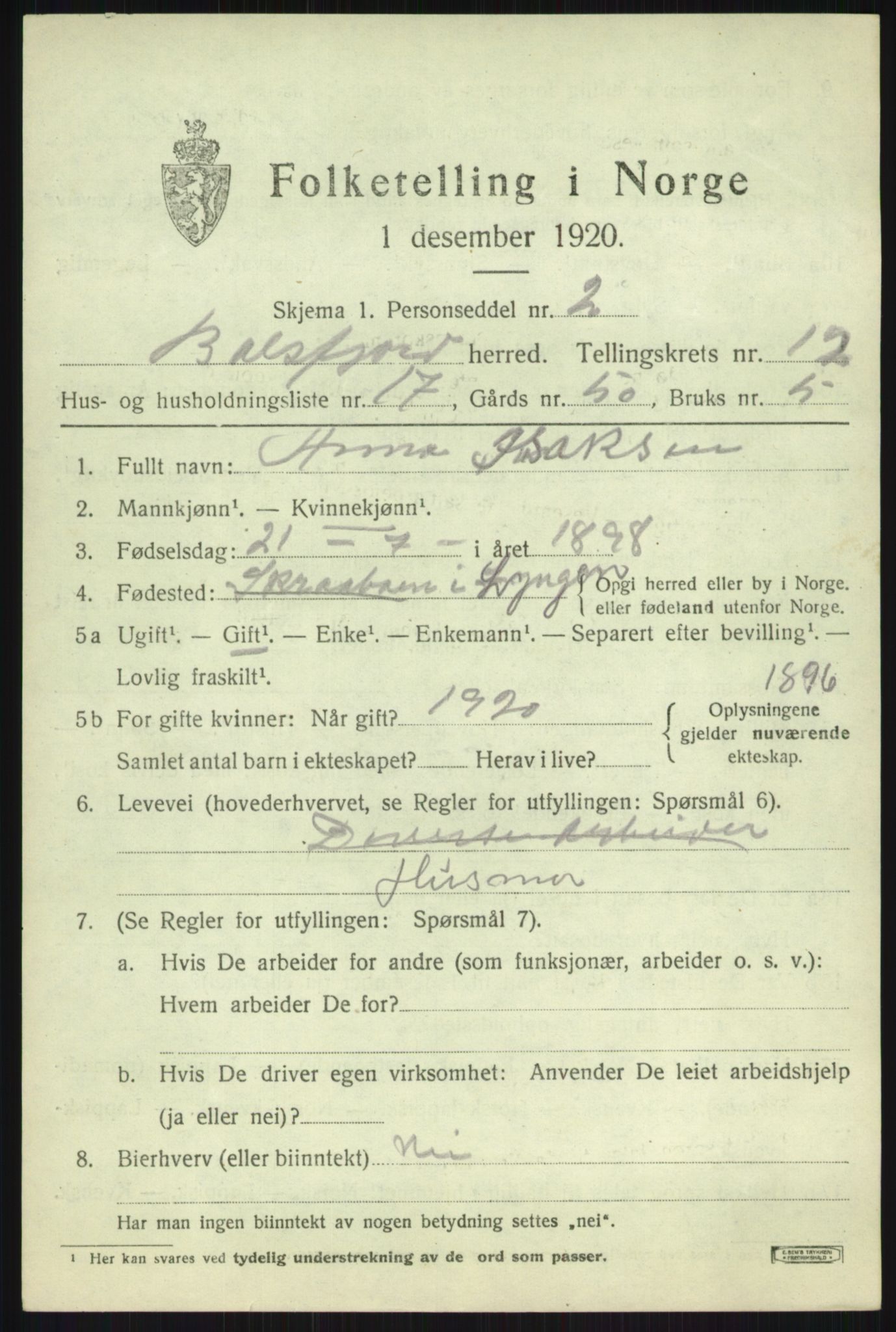 SATØ, Folketelling 1920 for 1933 Balsfjord herred, 1920, s. 7461