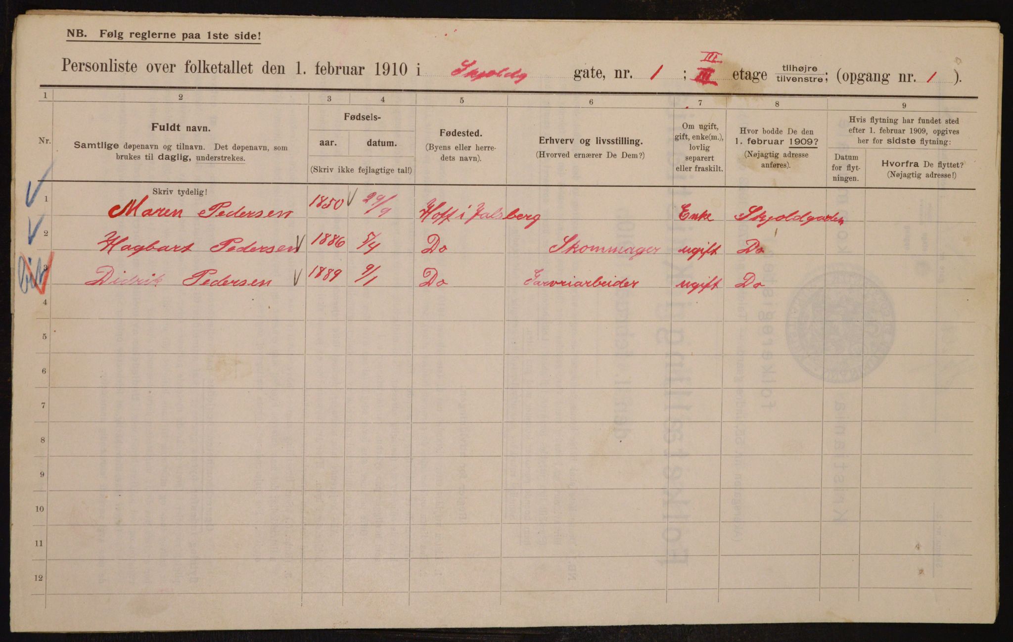 OBA, Kommunal folketelling 1.2.1910 for Kristiania, 1910, s. 91716