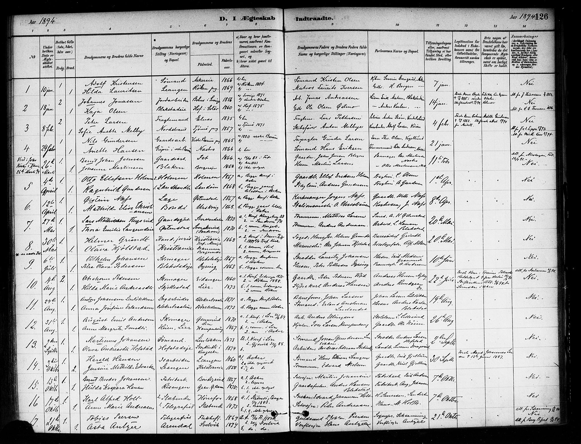 Asker prestekontor Kirkebøker, AV/SAO-A-10256a/F/Fa/L0014: Ministerialbok nr. I 14, 1879-1900, s. 126