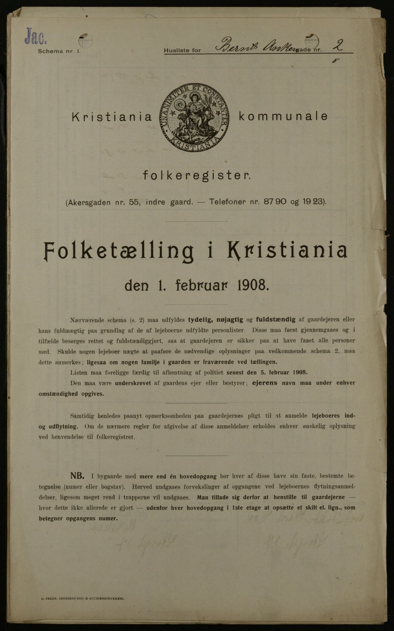 OBA, Kommunal folketelling 1.2.1908 for Kristiania kjøpstad, 1908, s. 4550