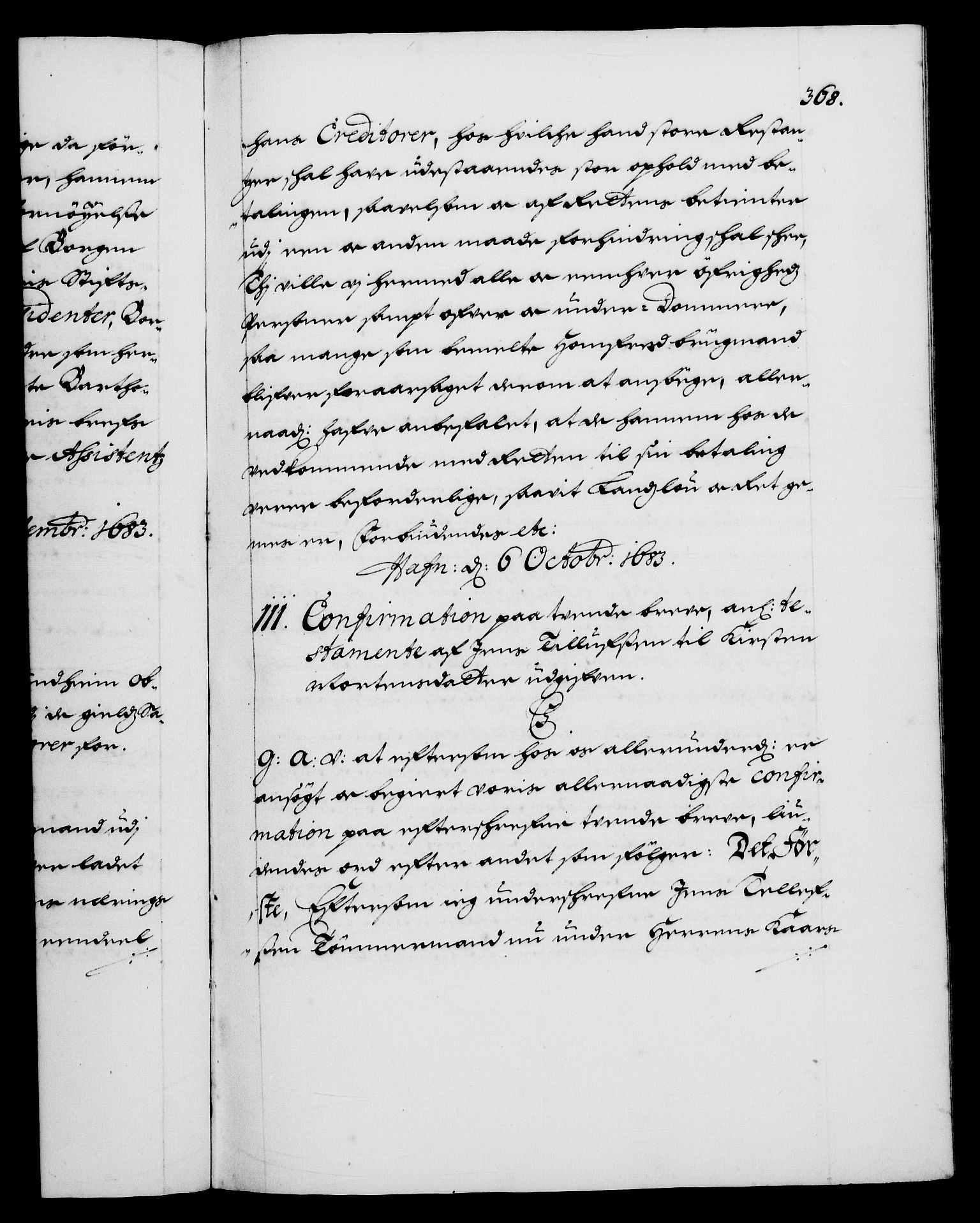Danske Kanselli 1572-1799, RA/EA-3023/F/Fc/Fca/Fcaa/L0013: Norske registre (mikrofilm), 1681-1684, s. 368a