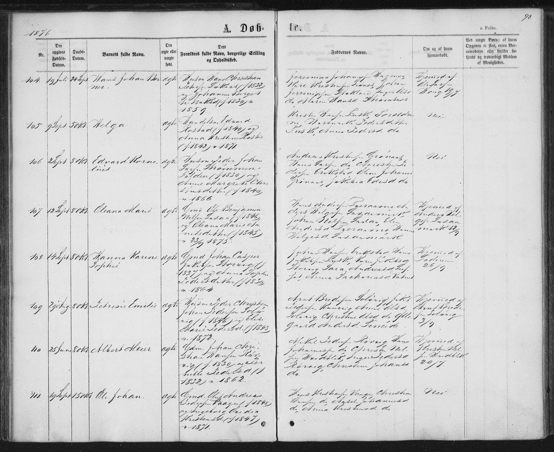 Ministerialprotokoller, klokkerbøker og fødselsregistre - Nordland, SAT/A-1459/852/L0739: Ministerialbok nr. 852A09, 1866-1877, s. 98