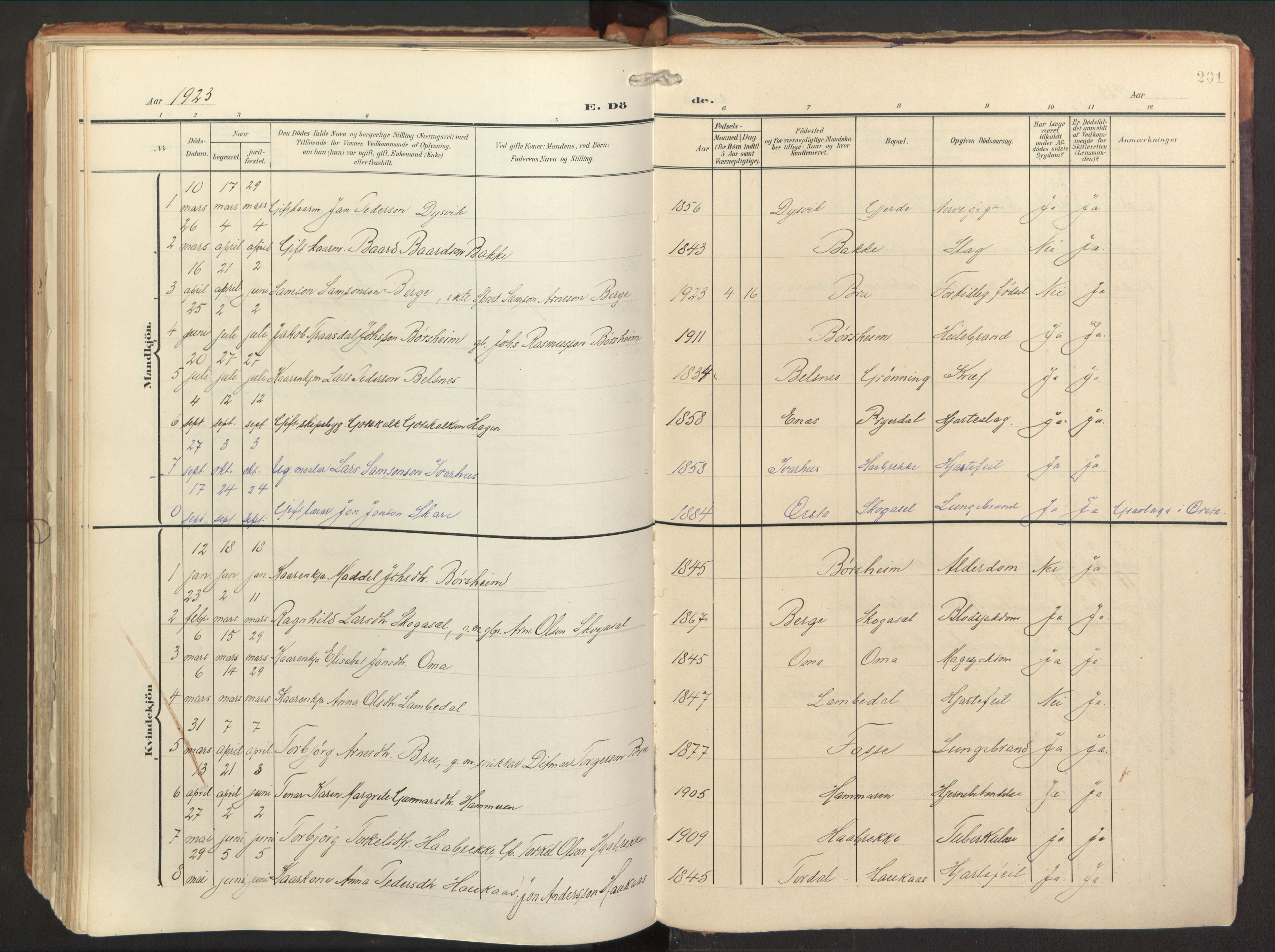 Strandebarm sokneprestembete, SAB/A-78401/H/Haa: Ministerialbok nr. B 2, 1909-1941, s. 201