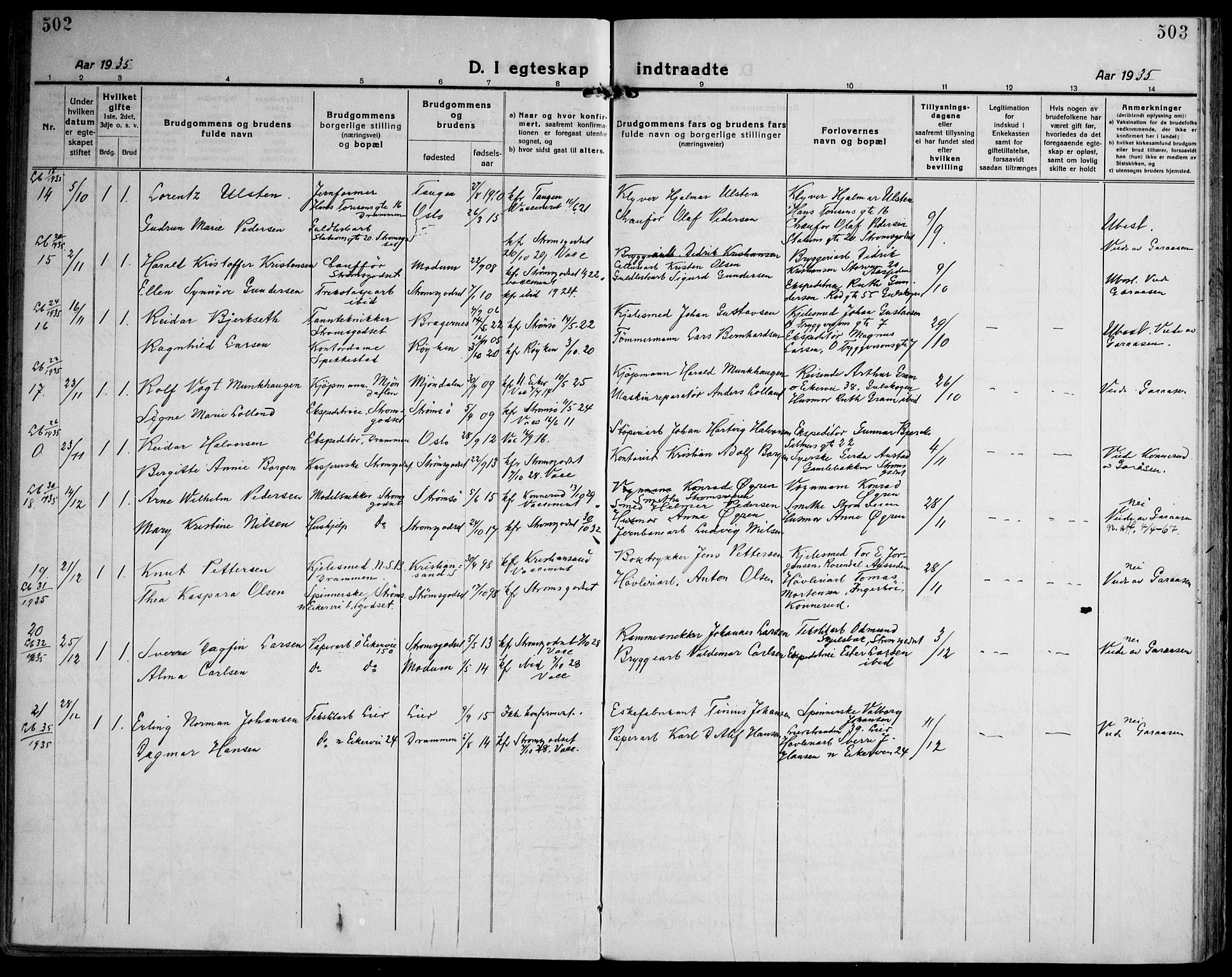 Strømsgodset kirkebøker, AV/SAKO-A-324/F/Fa/L0003: Ministerialbok nr. 3, 1920-1936, s. 502-503