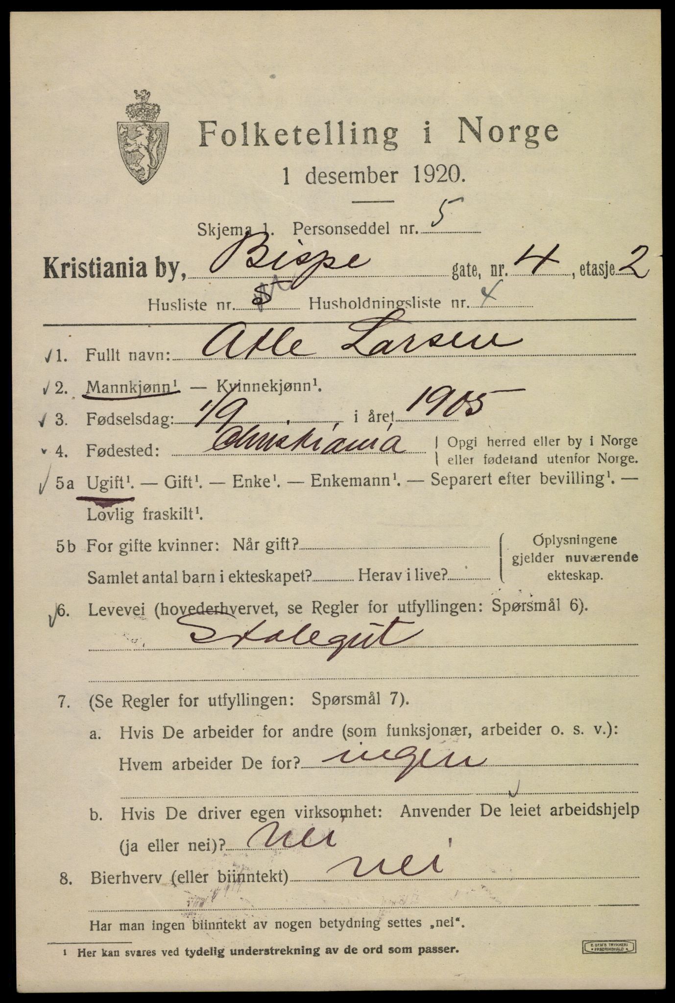 SAO, Folketelling 1920 for 0301 Kristiania kjøpstad, 1920, s. 157069