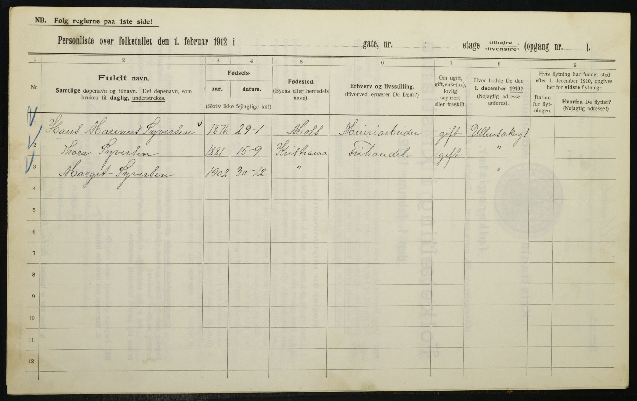 OBA, Kommunal folketelling 1.2.1912 for Kristiania, 1912, s. 118716