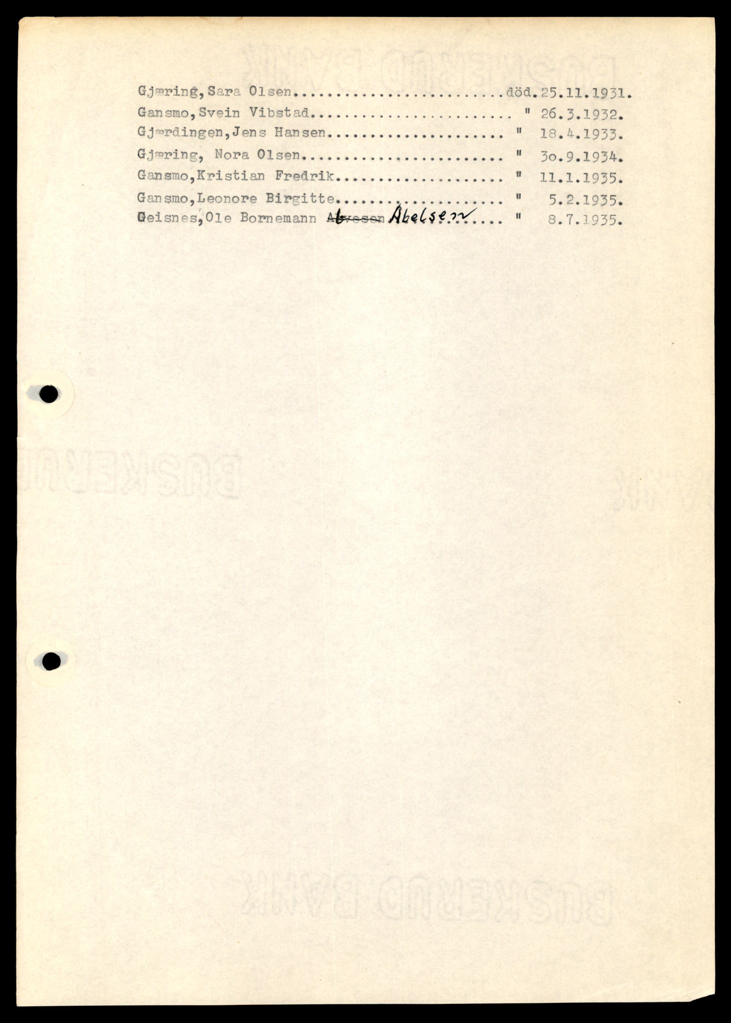 Nærøy lensmannskontor, SAT/A-6264/Ga/L0005: Mappe, Dødsfallsregister A - L, 1904-1991, s. 27