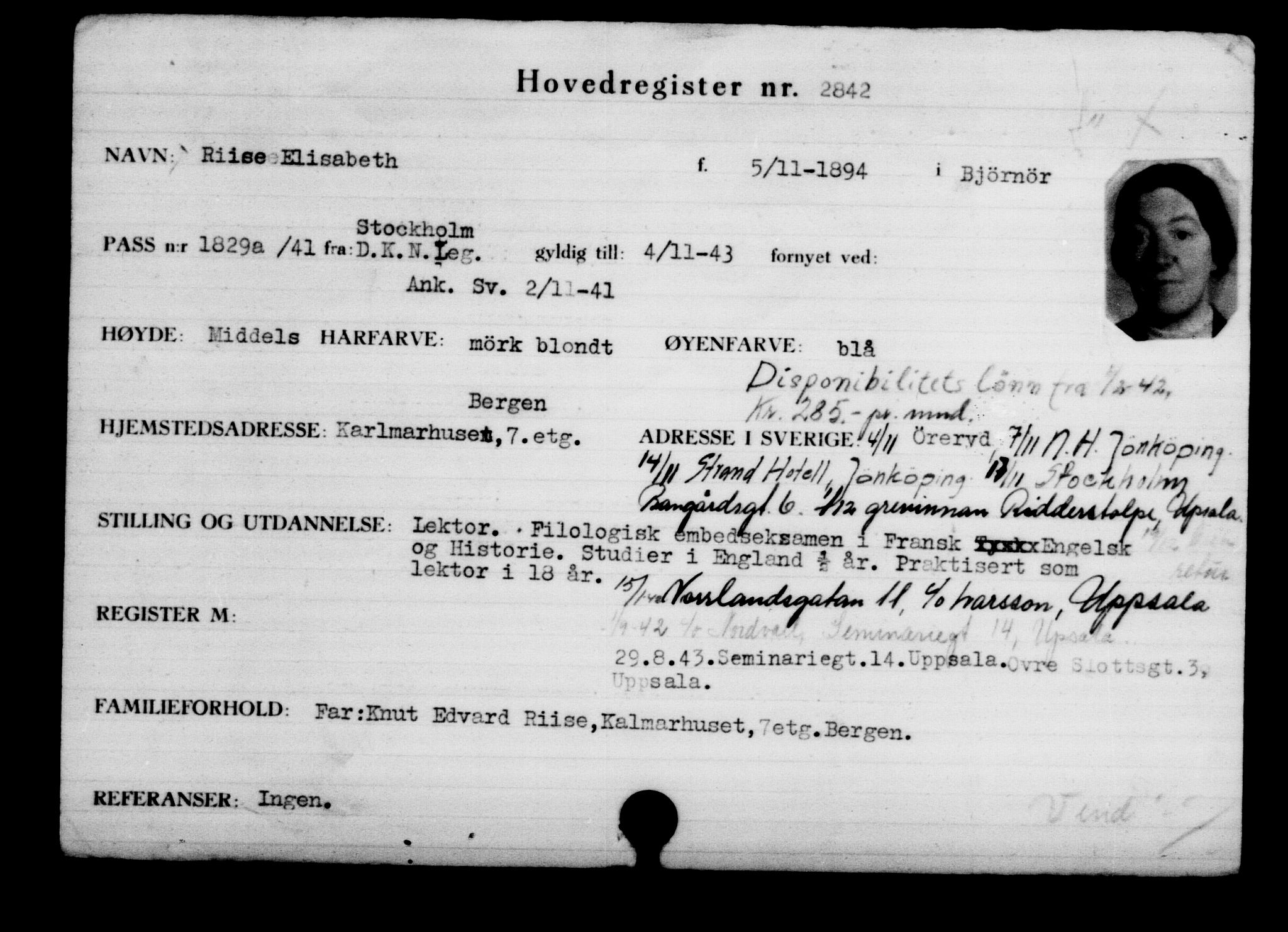 Utenriksstasjonene, Legasjonen i Stockholm, Flyktningkontoret, AV/RA-S-6753/V/Va/L0003: Kjesäterkartoteket, flyktninger med registreringsnr. 2001-3495, 1940-1945, s. 1240
