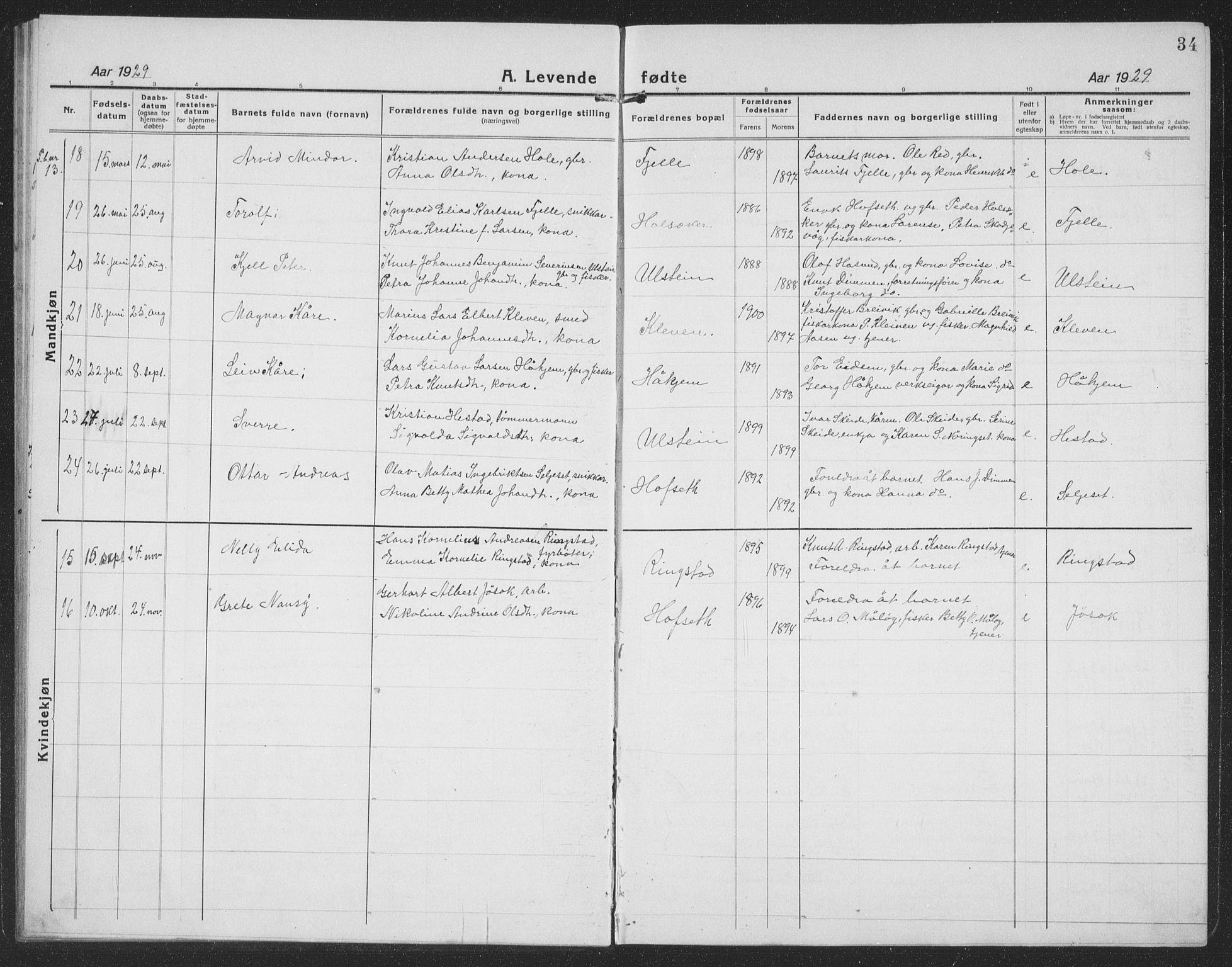 Ministerialprotokoller, klokkerbøker og fødselsregistre - Møre og Romsdal, AV/SAT-A-1454/509/L0113: Klokkerbok nr. 509C03, 1923-1939, s. 34