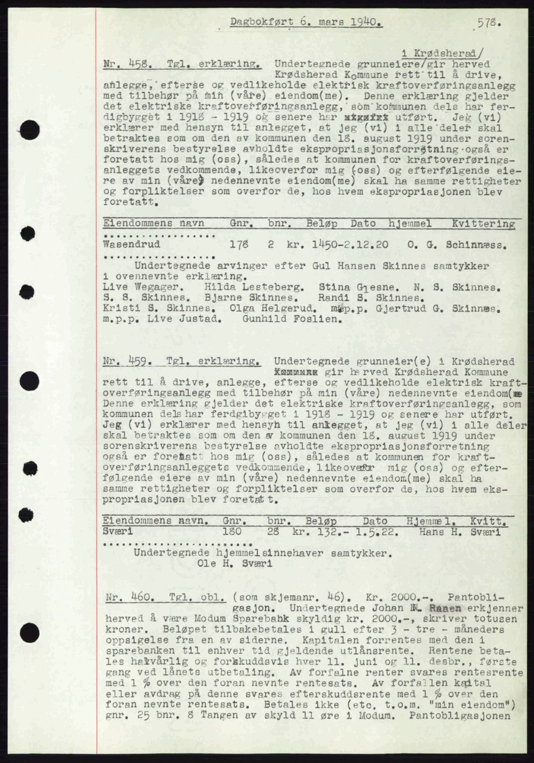 Eiker, Modum og Sigdal sorenskriveri, SAKO/A-123/G/Ga/Gab/L0041: Pantebok nr. A11, 1939-1940, Dagboknr: 458/1940