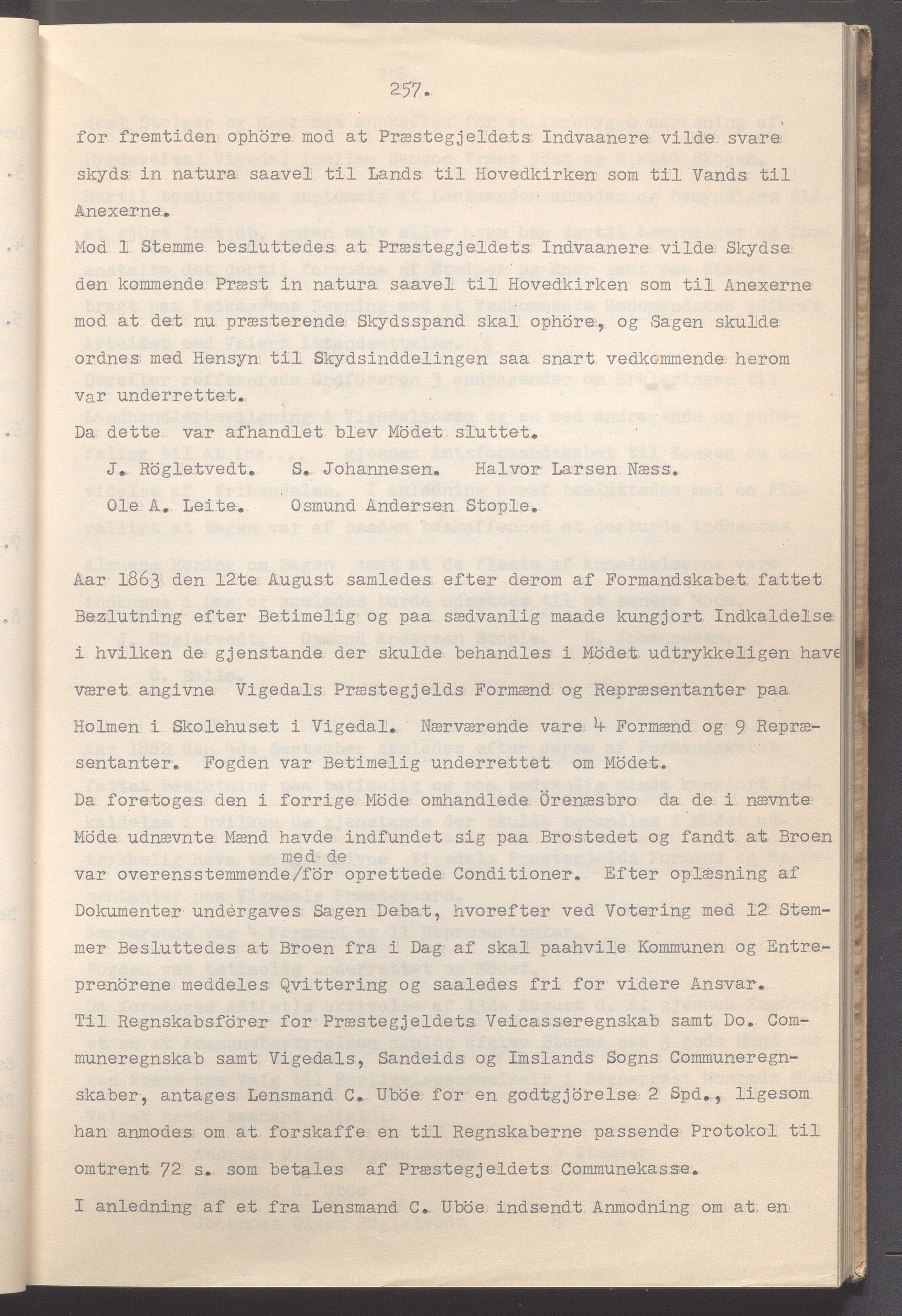 Vikedal kommune - Formannskapet, IKAR/K-100598/A/Ac/L0002: Avskrift av møtebok, 1862-1874, s. 257