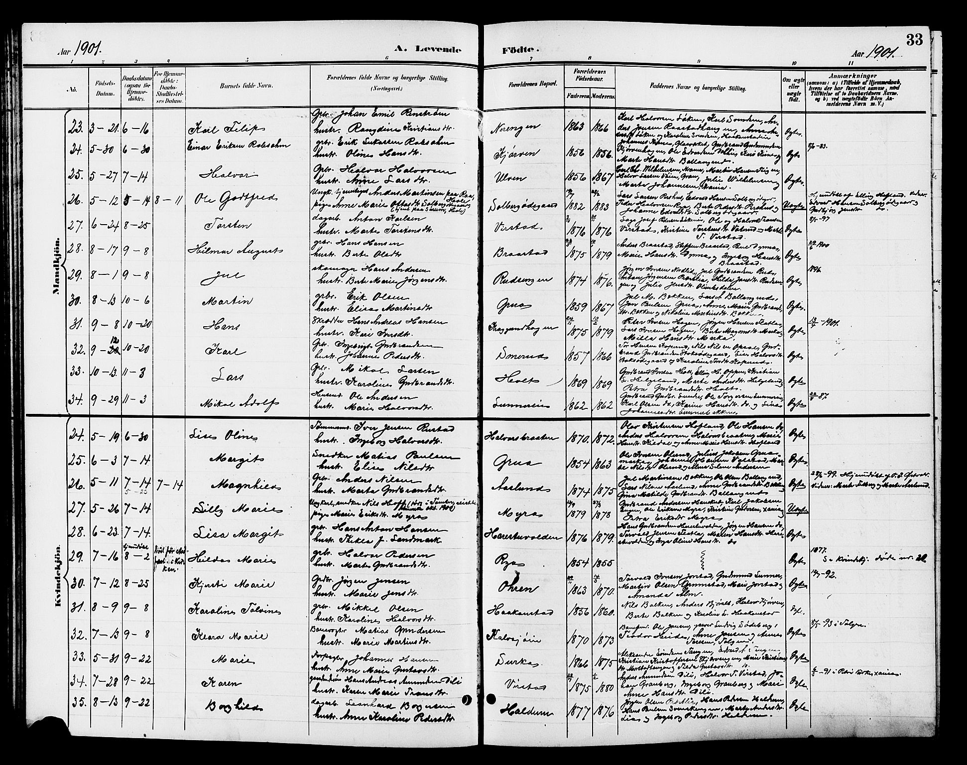 Jevnaker prestekontor, AV/SAH-PREST-116/H/Ha/Hab/L0003: Klokkerbok nr. 3, 1896-1909, s. 33