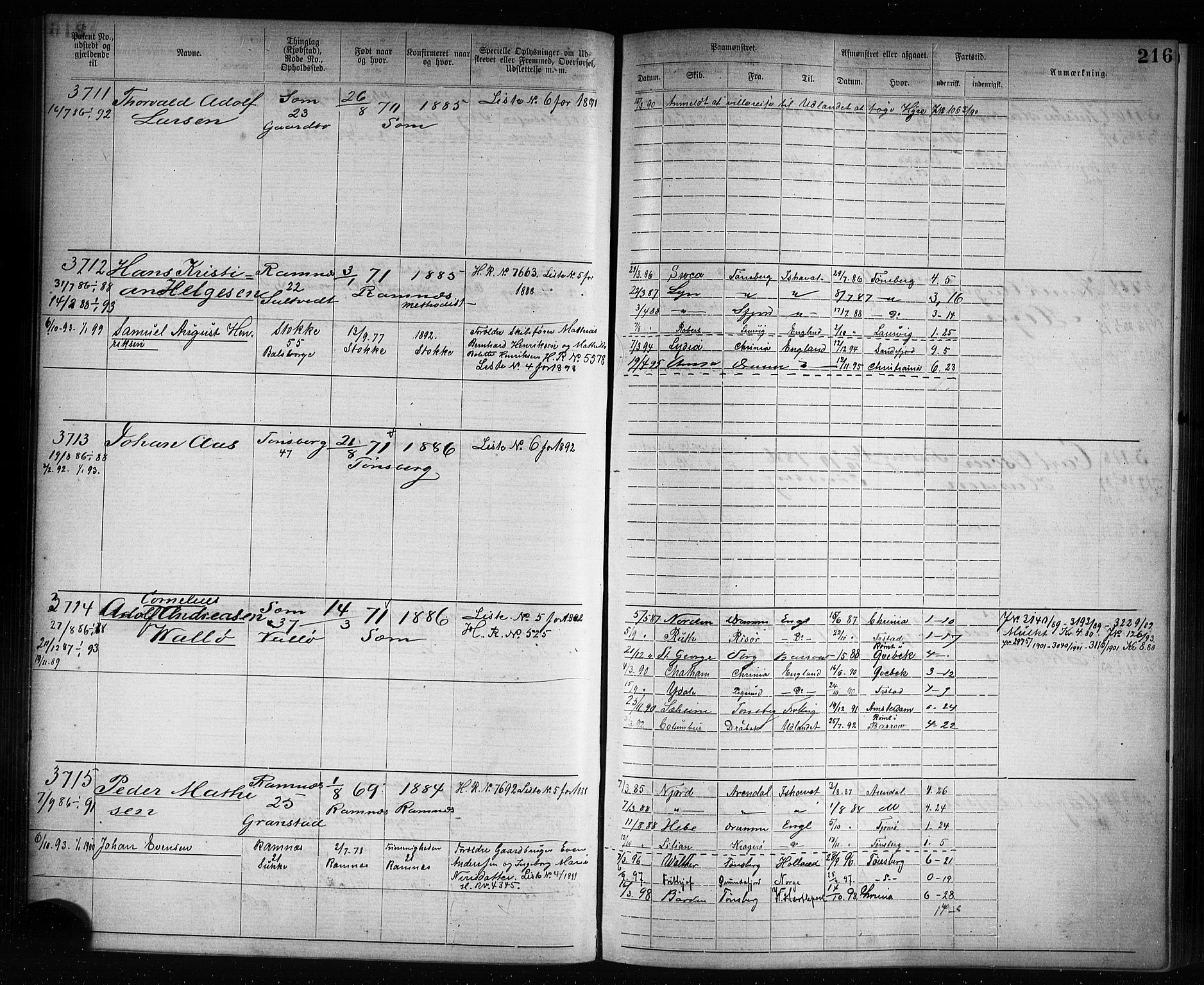 Tønsberg innrulleringskontor, SAKO/A-786/F/Fb/L0007: Annotasjonsrulle Patent nr. 2636-5150, 1881-1892, s. 217