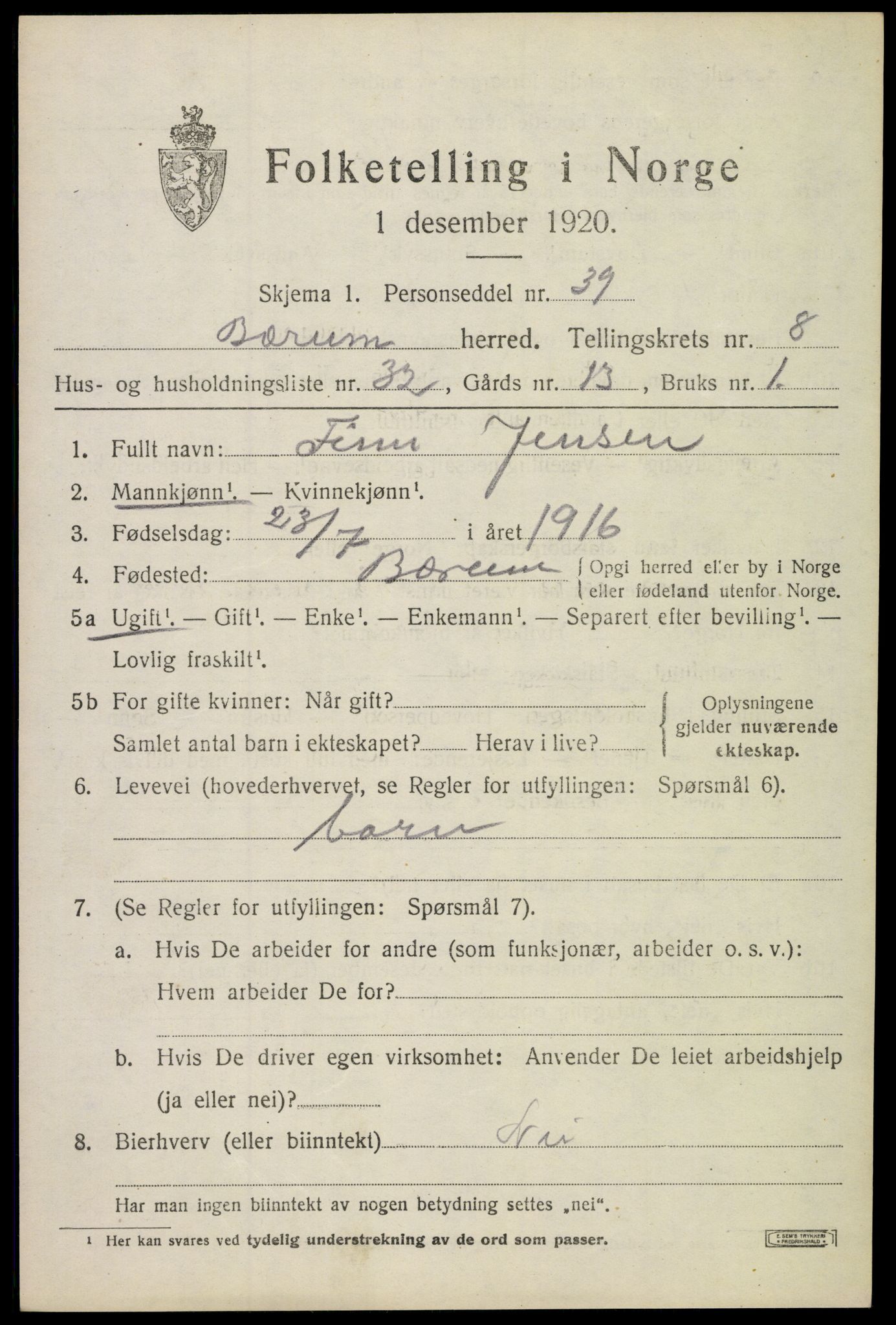 SAO, Folketelling 1920 for 0219 Bærum herred, 1920, s. 18924